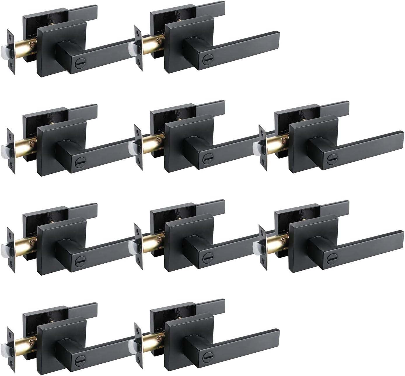 Hall/Closet Door Lock with Heavy Duty Door Lever Made from Zinc Alloy and Matte Black Finished for Passage Doore ,FYMON3503-BM-PS-10P