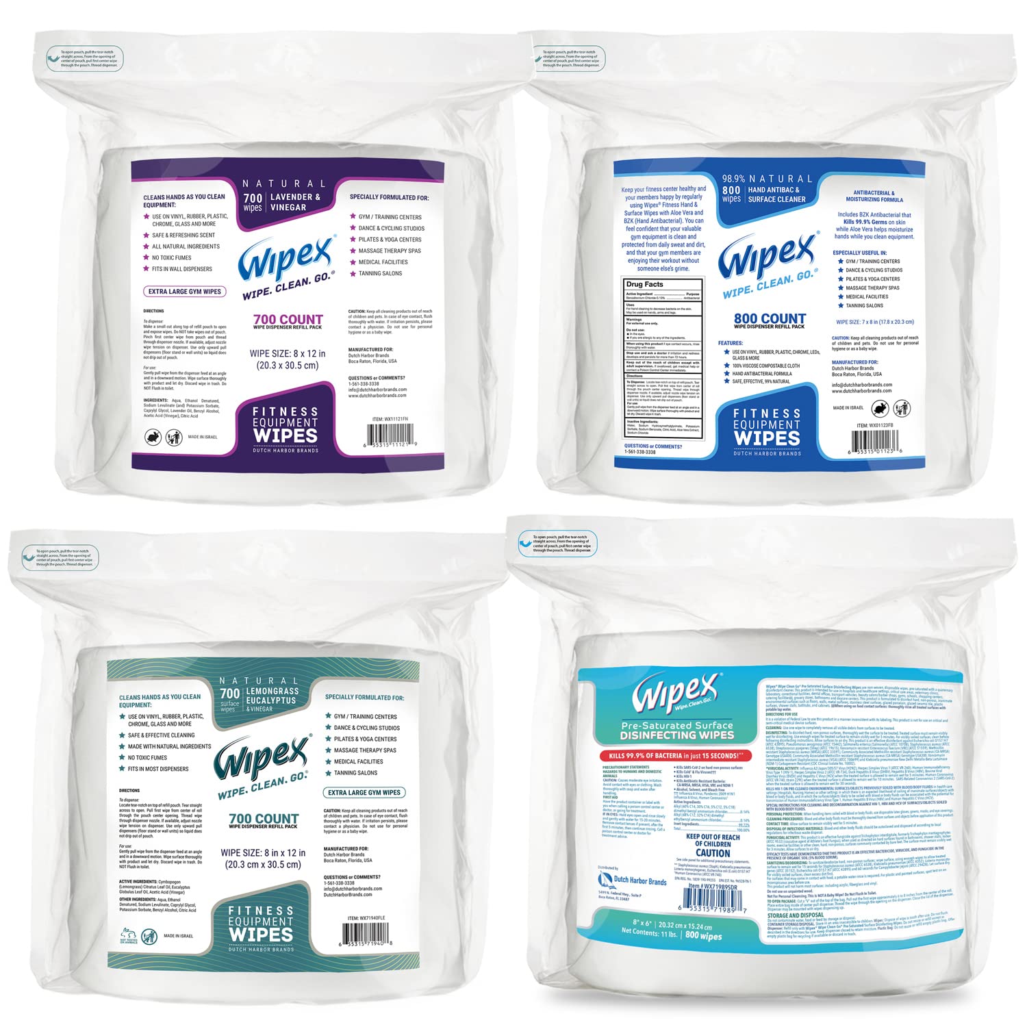 Wipex Gym & Fitness Wipes Refill Pack 700 Large Natural Wipes With Vinegar & Lavender Oil (1 Refill) Pack of 2