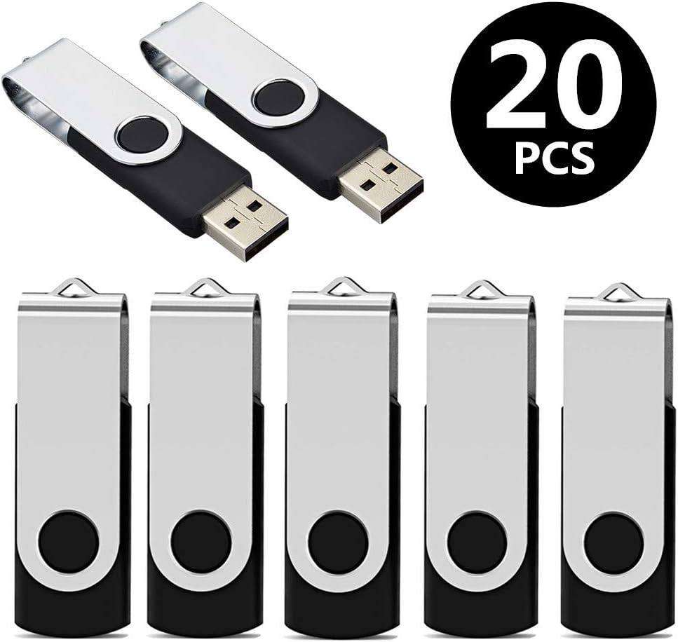 Flash Drives 32GB, Aiibe 20 Pack 32 GB Flash Drive Bulk USB Flash Drives 32GB USB 2.0 Thumb Drive Swivel Memory Stick USB Drive (32GB, Black) Pack of 2