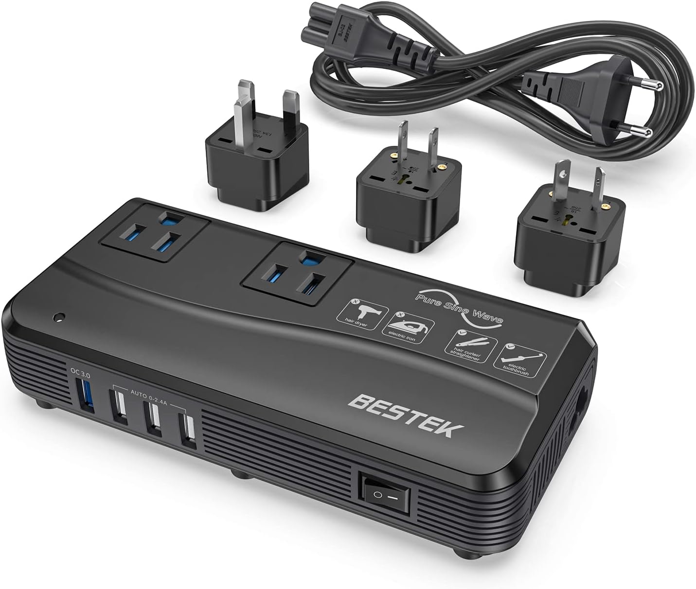 [Low Noise] BESTEK 150W Voltage Converter Adapter 240V to 110V, 6 Adapter Converter for International Travel for Europe/UK/China/Australia/India/South Africa and More Pack of 2