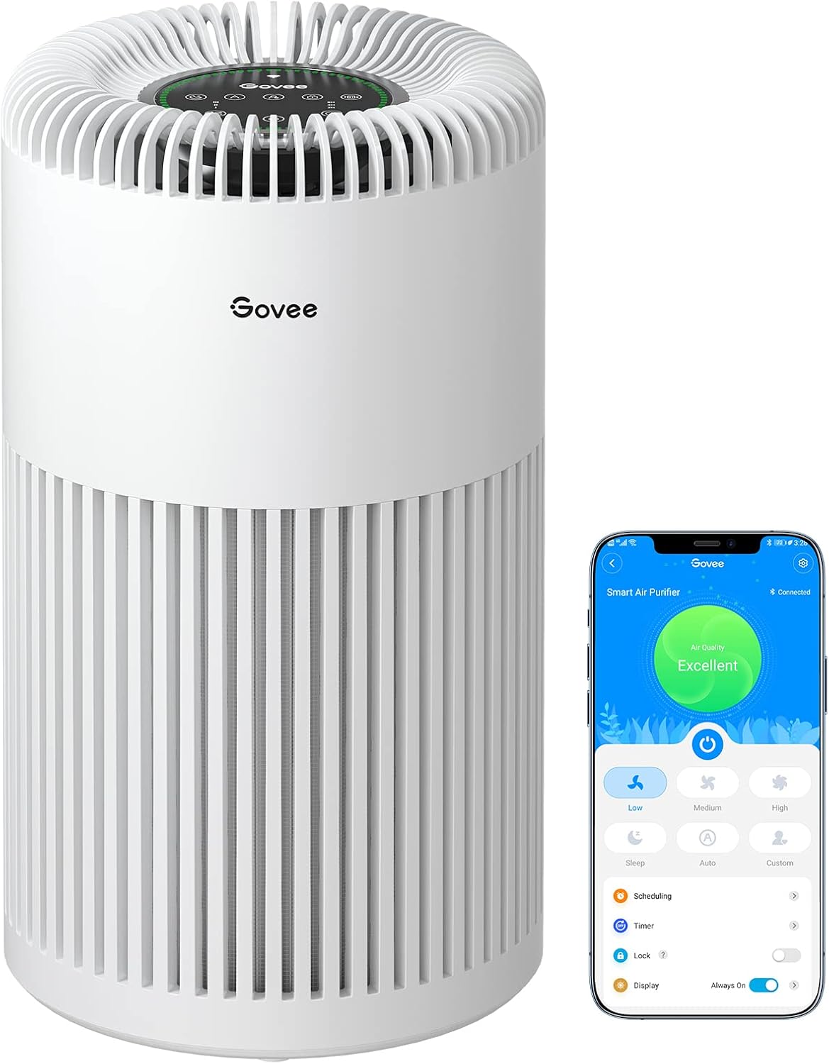 Govee Smart Air Purifiers for Home Large Room, WiFi Air Purifiers for Bedroom Works with Alexa, Google Assistant, H13 True HEPA Filter for Pets, Smoke, PM2.5 Sensor, Auto Mode