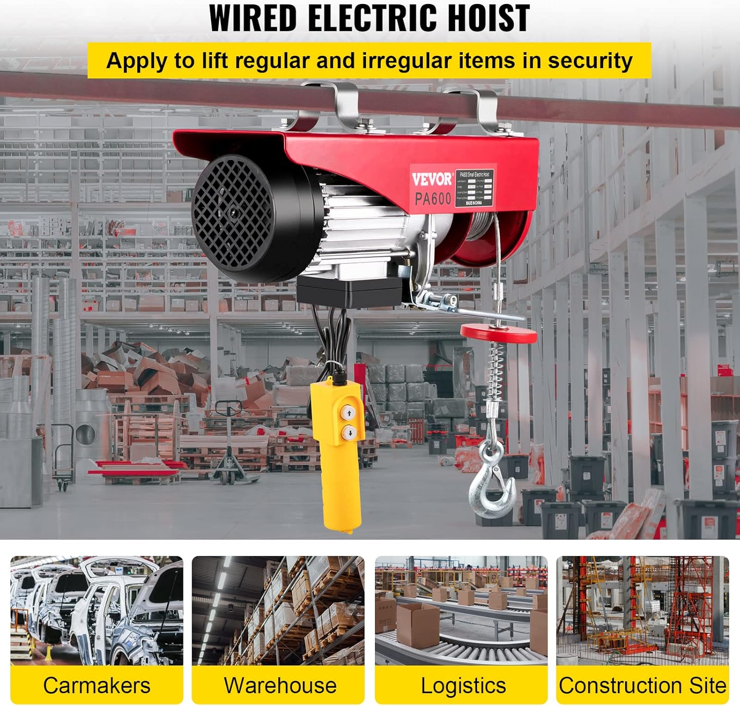 BestEquip 1320LBS Electric Hoist 110V Lift Electric Hoist Mini Electric Winch Crane Remote Control Electric Cable Hoist for Overhead Crane Lift