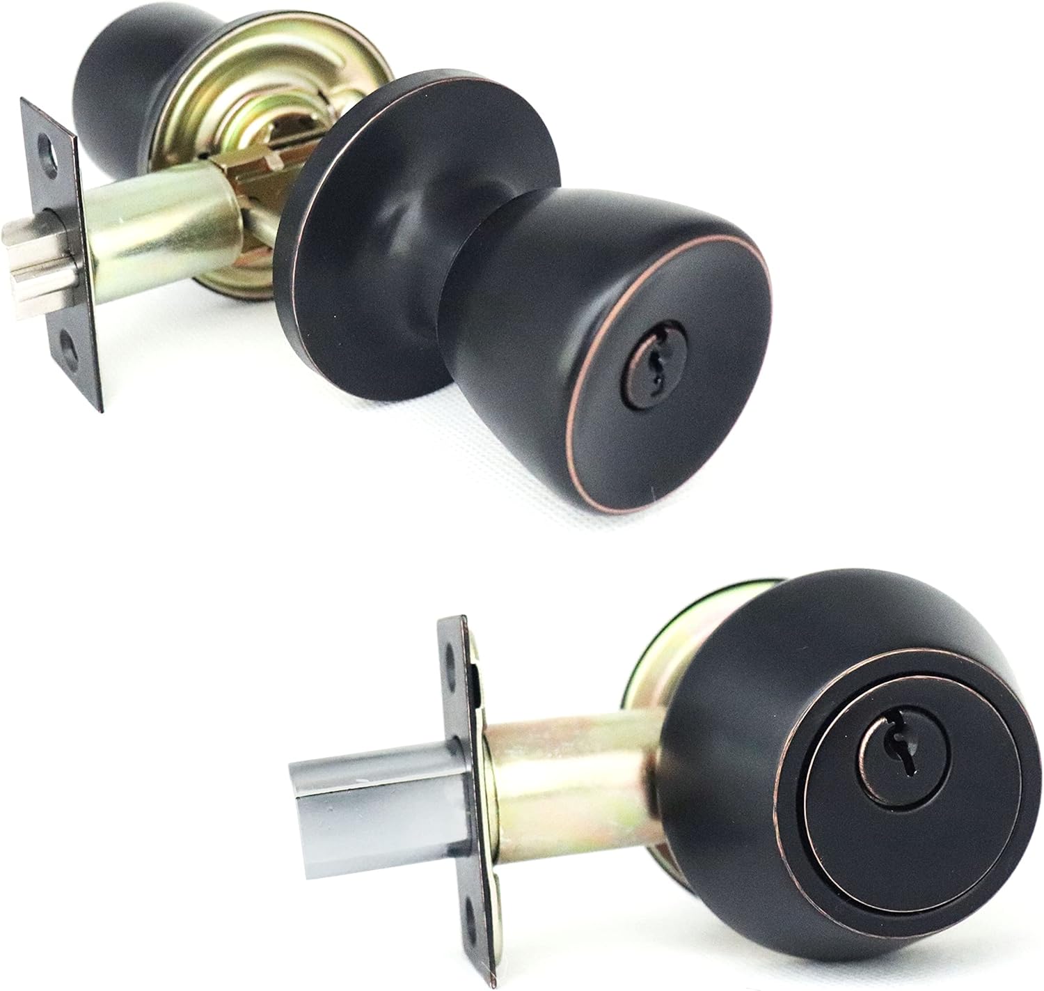 Locksets for Exterior Doors and Mobile Home with deadbolt, 3 Pack Keyed Alike Entry Door knob and Single Cylinder, Security for Mobile Home, Entrance and Front Door with Oil Rubbed Bronze Finish Pack of 2