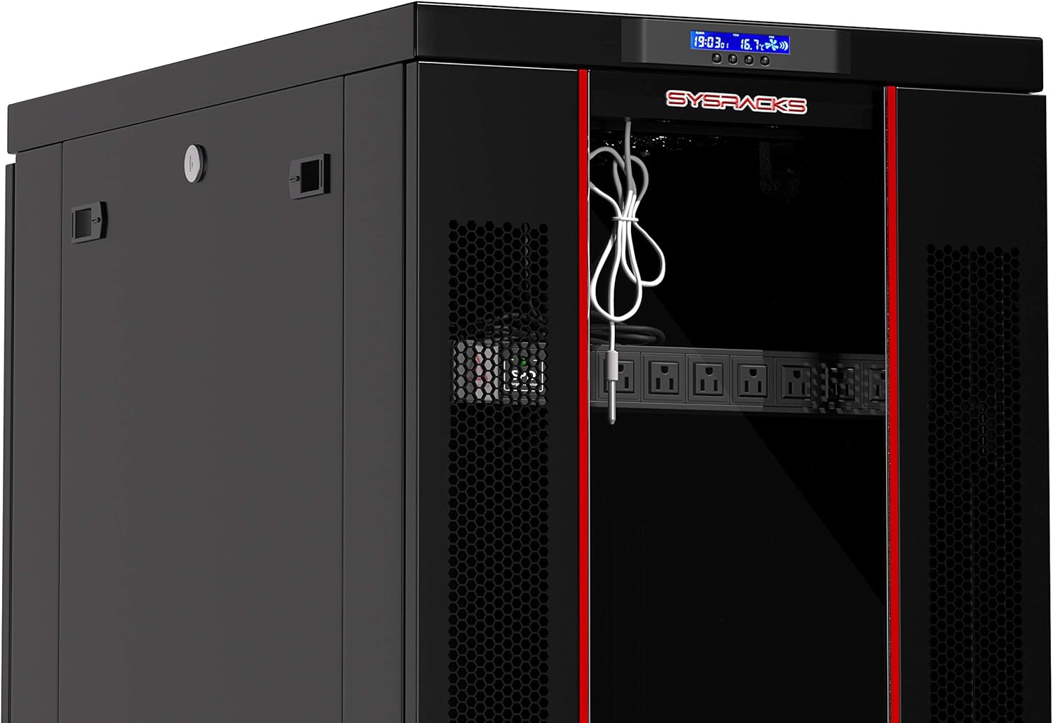 Sysracks - Server Rack - Locking Cabinet - Network Rack - Av Cabinet - 42 U - Rack Mount - Free Standing Network Rack- Server Cabinet - Caster Leveler - Rack Shelf - Cooling Fan - Thermostat - PDU
