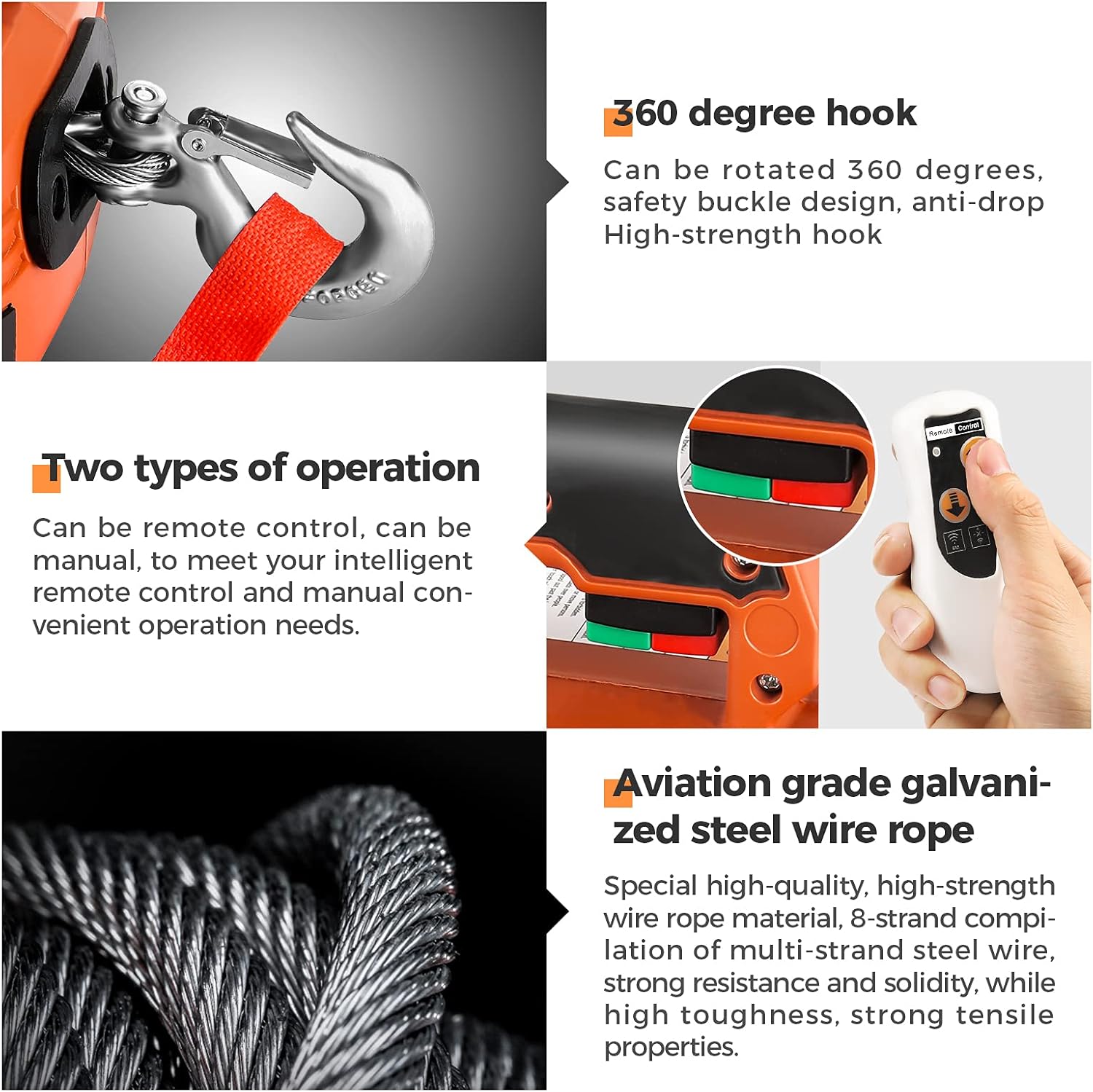 Anbull Portable Electric Winch/Hoist AC 100-240V Corded Electric Winch 15 Foot Aviation Grade Galvanized Steel Wire Aope 1000 Ib Pulling Capacity (Wireless Remote Control)