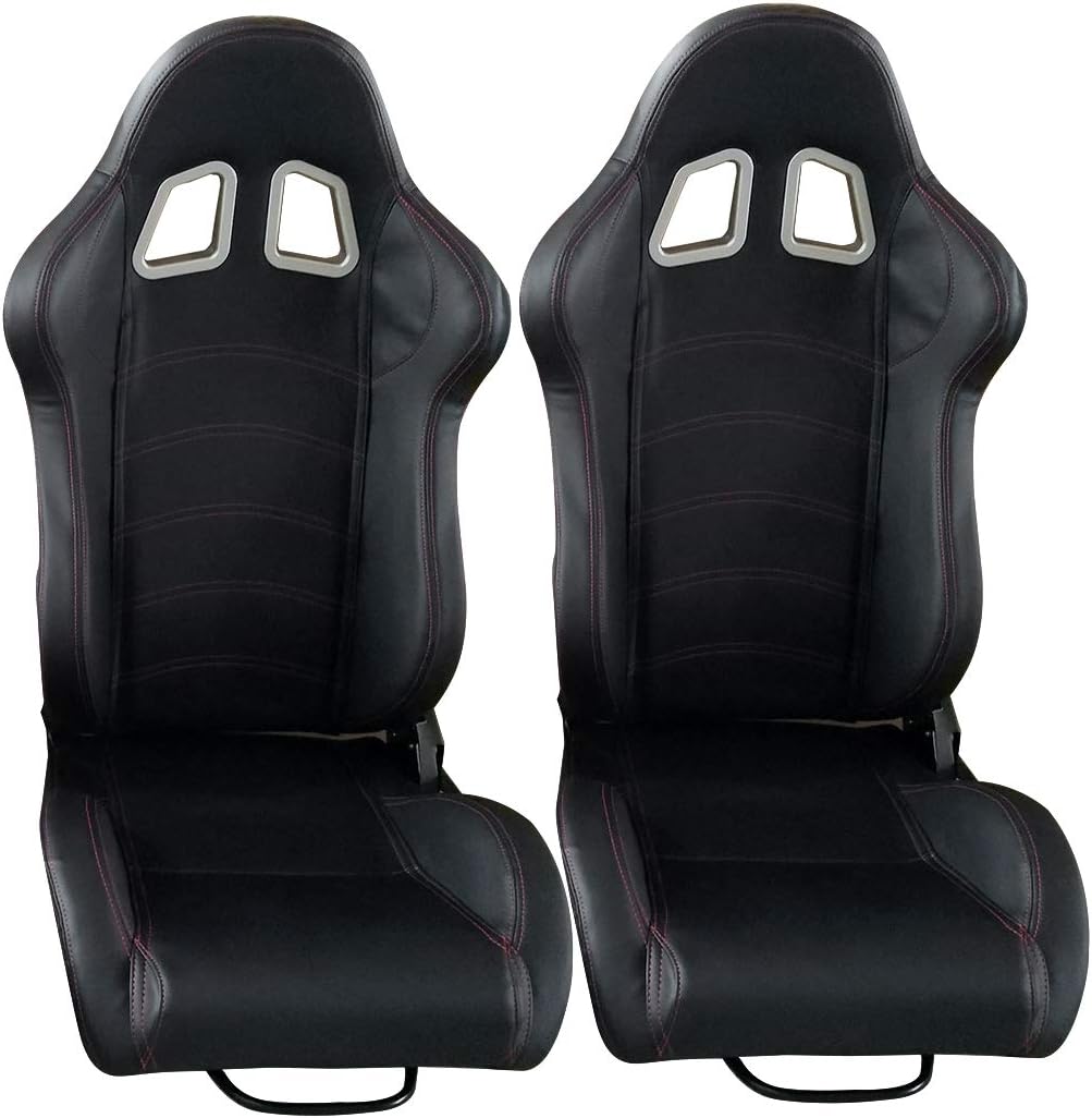 Universal Racing Seats for Car Pair of Black PVC Faux Leather Single Adjuster Double Slide Track Racing Car Seats