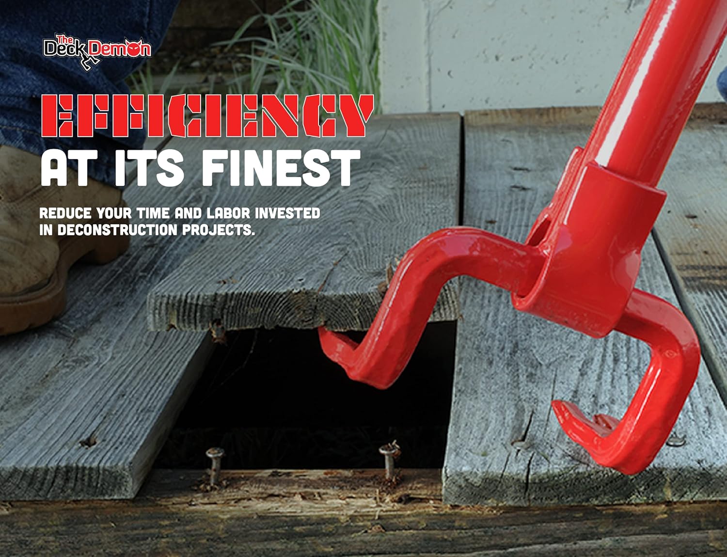 Angel Guard Deck Demon, Heavy Duty Steel Pallet Buster Deck Wrecker Tool with 44 Inch Non-Slip Handle & Dual Tine Claw Head Nail Puller to Remove Decking, Roofing, Strapping, & Fasteners, Red, DD-201 Pack of 2