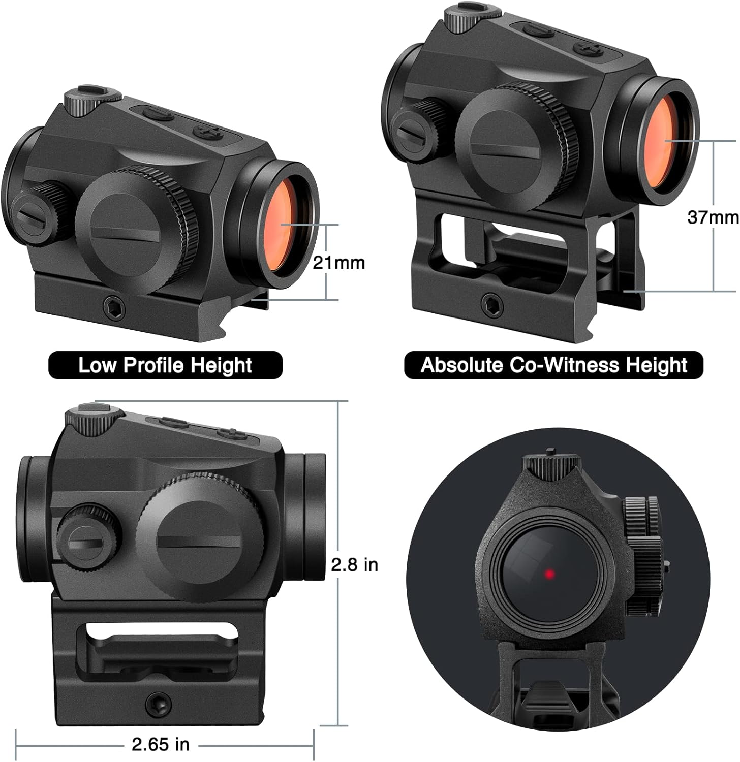 CVLIFE 2 MOA Red Dot Sight Auto On & Off 1x20mm Compact Motion Awake Reflex Sight with Flip Lens Covers, Low Profile and Absolute Co-Witness Mount, Black Pack of 2