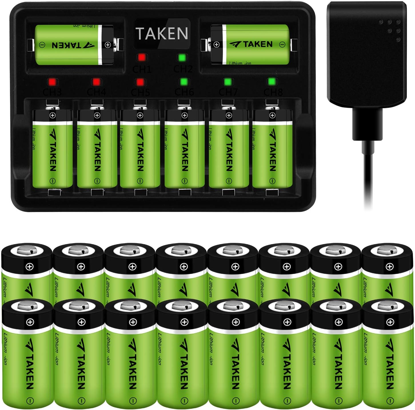 Arlo Rechargeable Batteries, Taken 24 Pack 3.7V 750mAh Recharged Battery with 8-Ports Charger for Arlo Cameras (VMC3030/VMK3200/VMS3330/3430/3530), Flashlight, Microphone