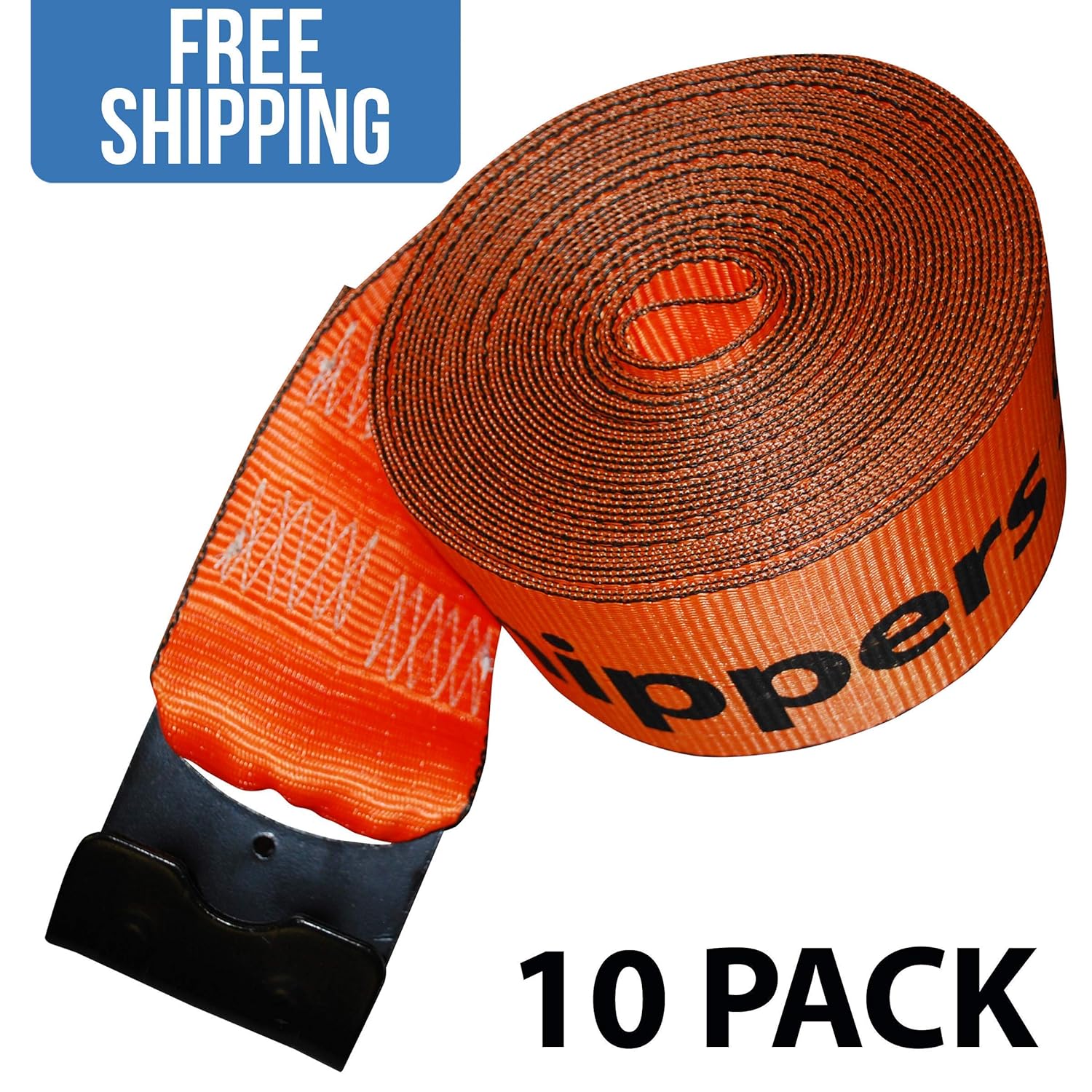 Shippers Supplies 4” x 30’ Orange Winch Strap with Flat Hook — 10 Pack