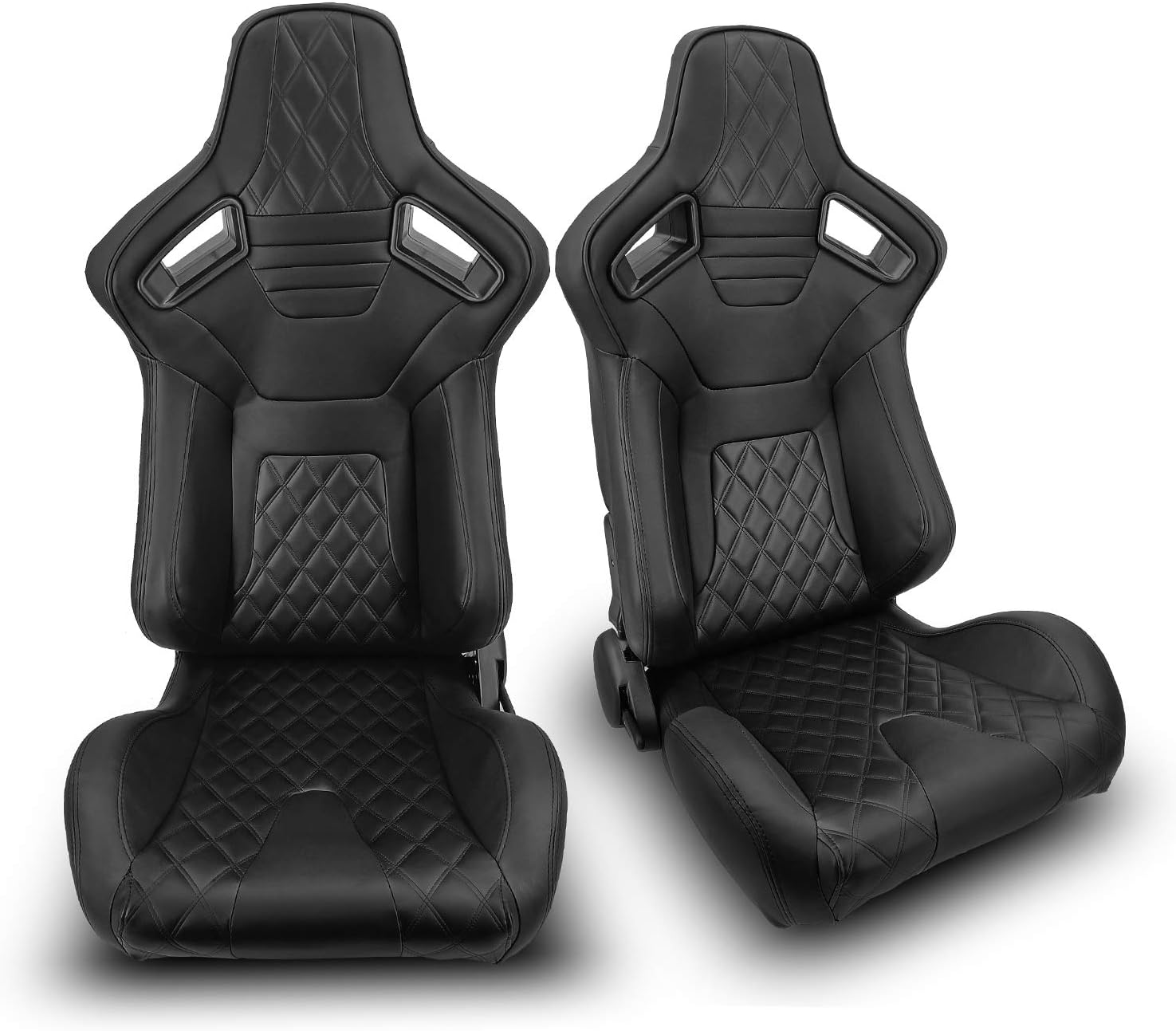 ModifyStreet 1 Pair Universal BLACK PVC MAIN LEATHER LEFT/RIGHT RACING BUCKET SEATS PAIR