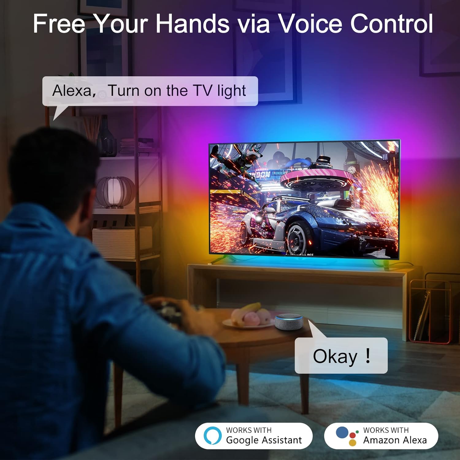 Dreamcolor LED Lights for TV 55-65 Inch, ECOLOR 12.5ft Wi-Fi TV LED Backlight Works with Alexa & Google Assistant, App Control, Music Sync TV Lights Pack of 2