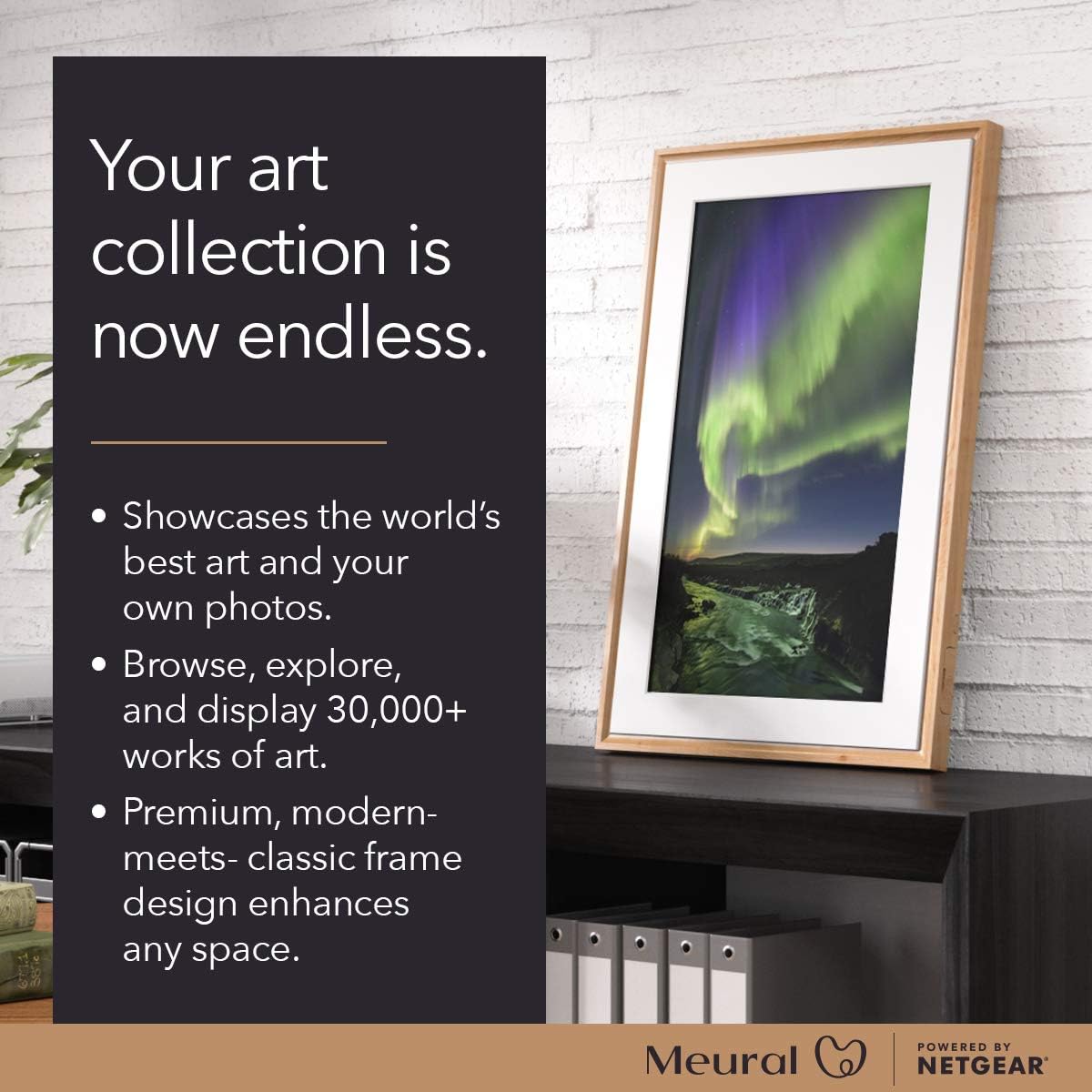 Meural Canvas II – The Smart Art Frame with 21.5 in. HD Digital Canvas That Renders Images and Photography in Lifelike Detail | 16X24 Dark Wood Frame | WiFi-Connected | Powered by NETGEAR (MC321HW)