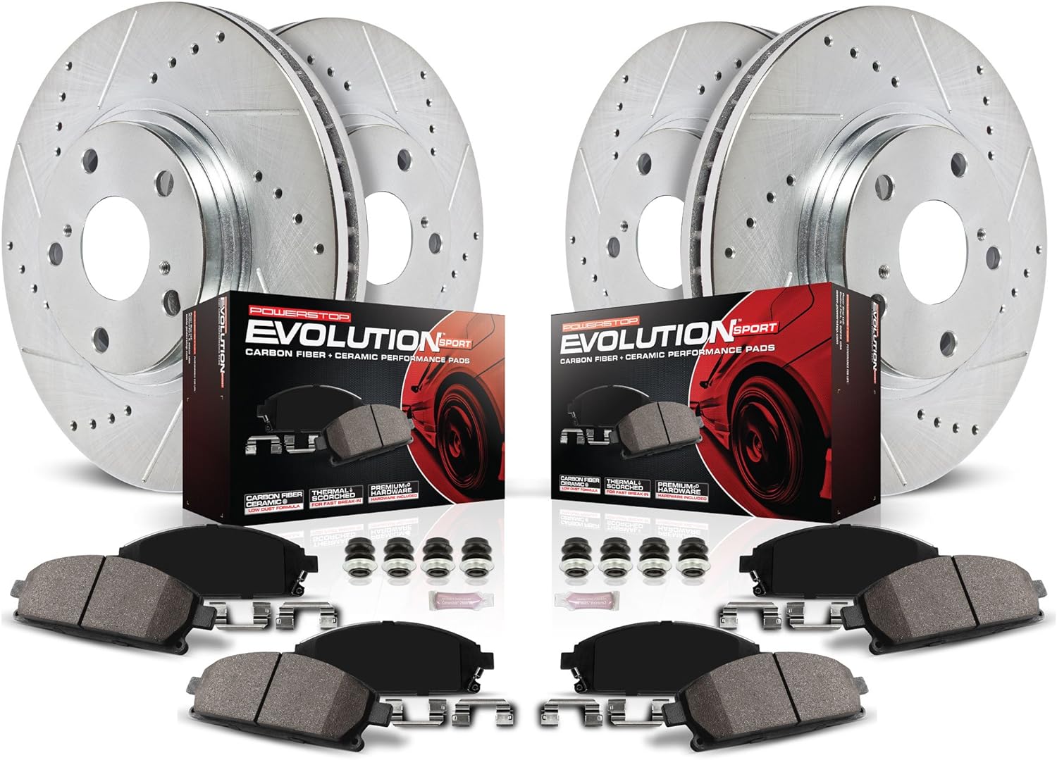 Power Stop K2754 Front and Rear Z23 Carbon Fiber Brake Pads with Drilled & Slotted Brake Rotors Kit