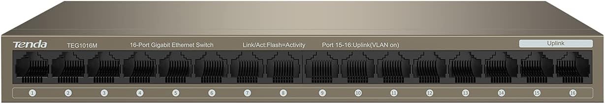 Tenda TEG1016M | 16 Port Gigabit Unmanaged Ethernet Network Switch|Ethernet Splitter|Plug & Play|Fanless Metal Design|Desktop/Wall-Mount|Traffic Optimization |Limited Lifetime Protection Pack of 2