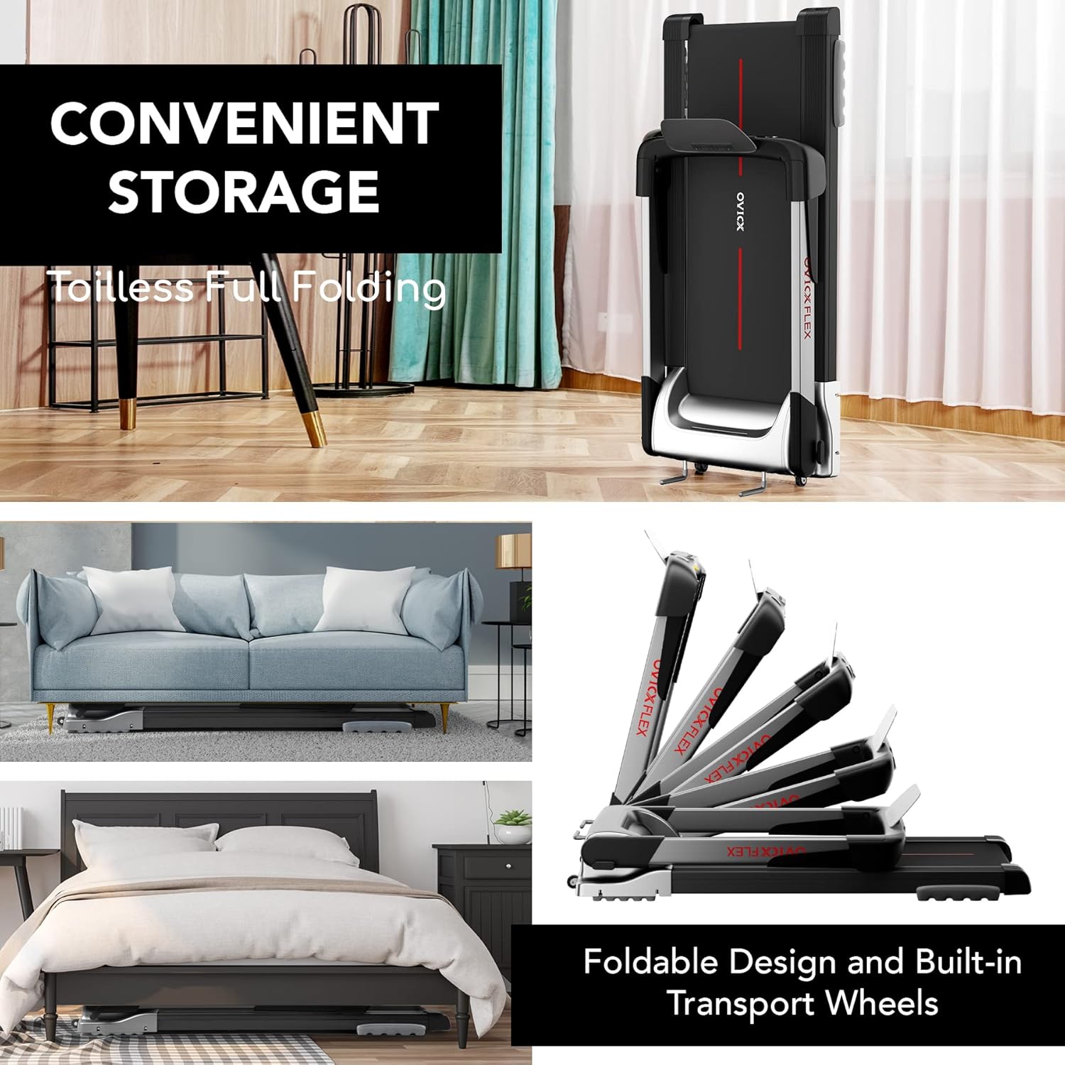 Ovicx Foldable Treadmills for Home - Portable Folding Compact Small Thin Electric Fold Up Lightweight Treadmill for Space Saver Apartment