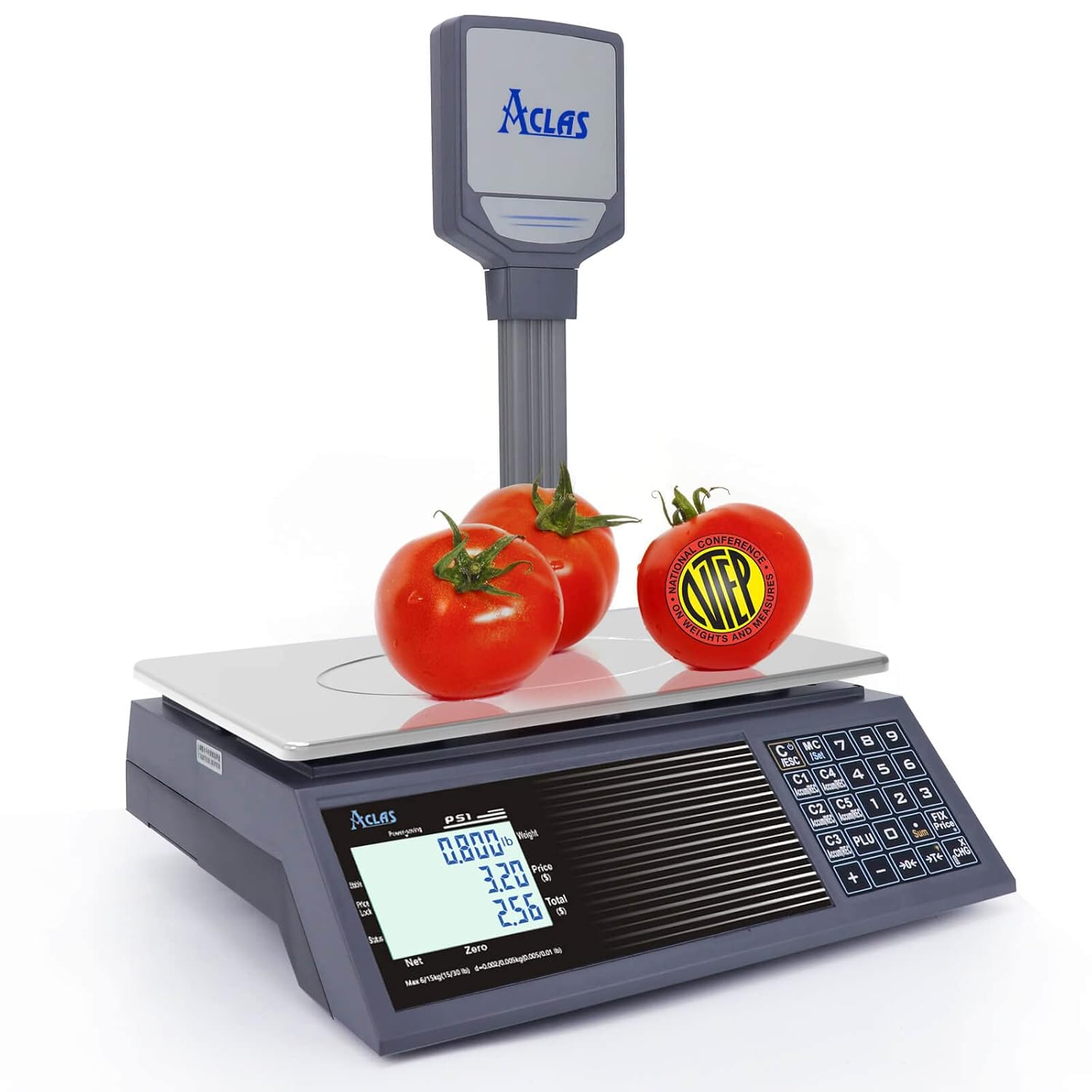 NTEP Certified Price Computing Scale with Pole Legal for Trade Commercial Price Scale 30lb 0.01lb Commercial Retail Scales w/ LCD Dual Screen Displays for Food, Meat, Deli, Fruit Market