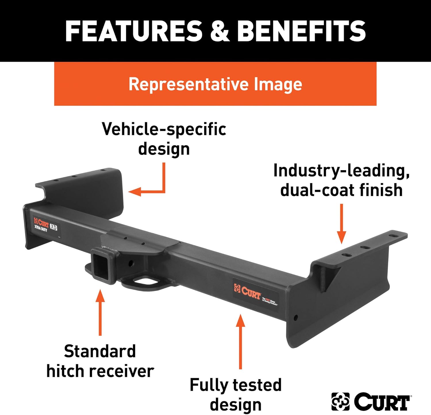 CURT 15363 Xtra Duty Class 5 Trailer Hitch, 2-In Receiver, Compatible with Select Chevrolet Silverado, GMC Sierra 2500, 3500 HD