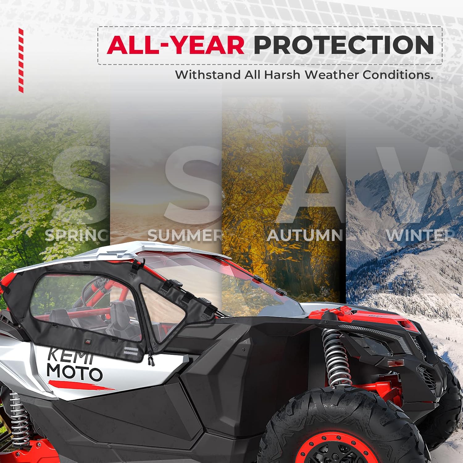 Kemimoto X3 Soft Upper Door Set Kit, UTV Soft Cab Doors top Enclosure, Soft Top Door Skin Compatible with 2017-2022 Can Am Maverick X3 2-seat Models- Work with Roof and Partial Windshields