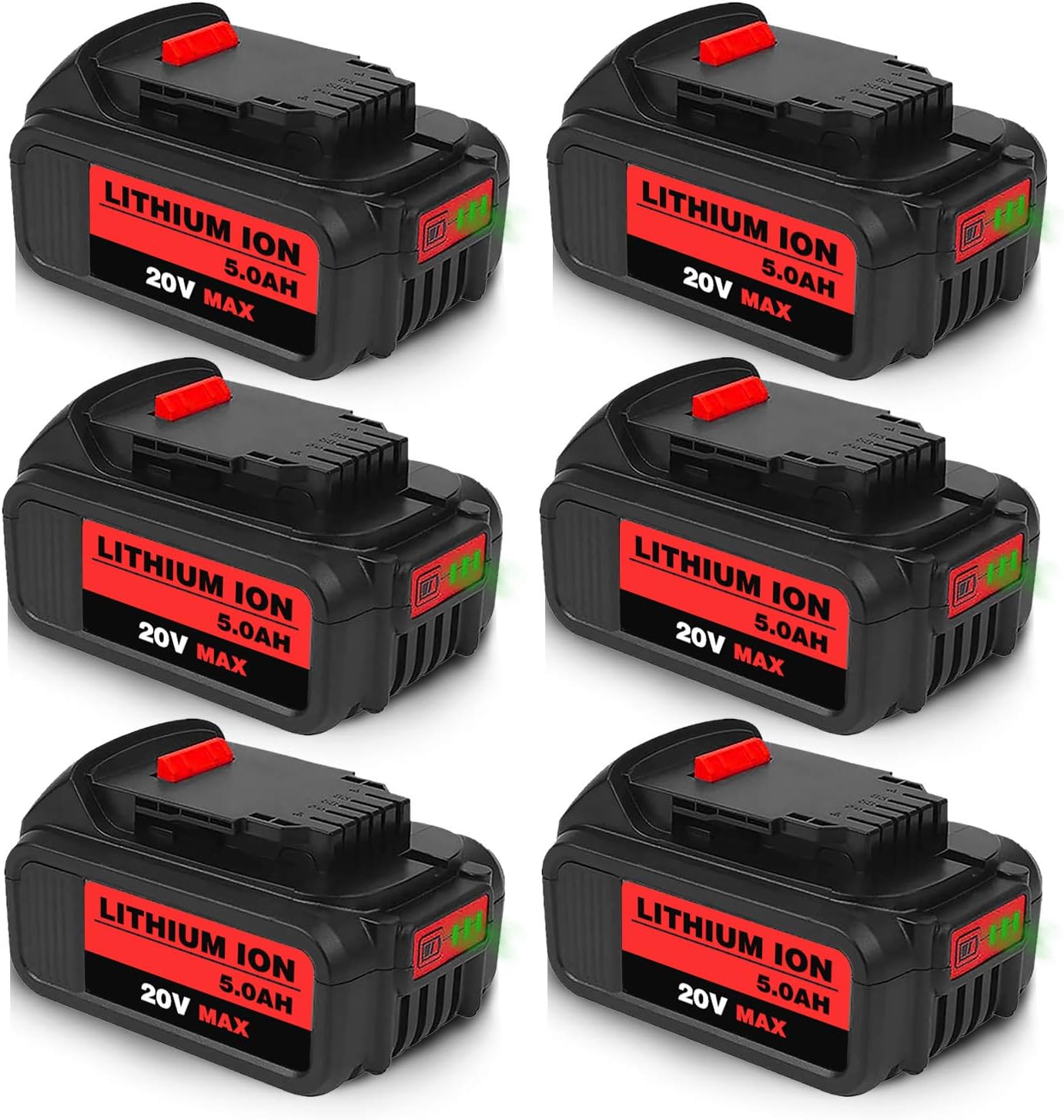 6Packs 20Volt 5.0Ah DCB205 Replacement for Dewalt 20V MAX XR Battery Lithium Compatible with DCB204 DCB205 DCB206 DCB205-2 DCB200 DCB180 DCD985B DCD771C2 DCS355D1 DCD790B