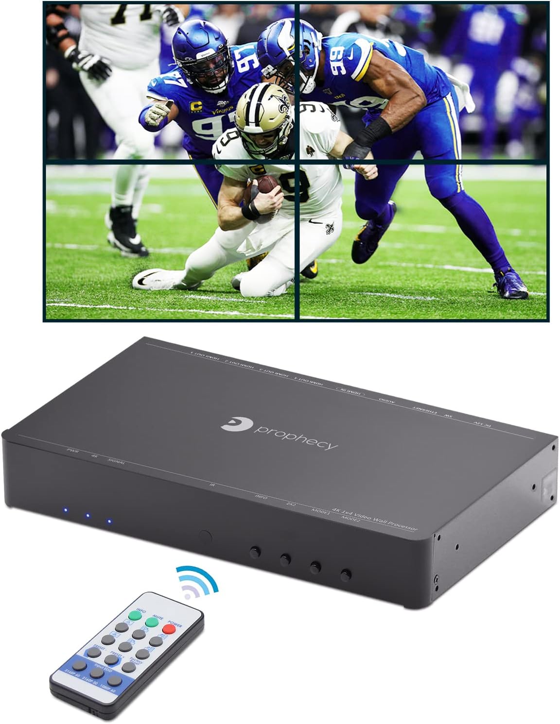 gofanco Prophecy 4K HDMI 2x2 Video Wall Controller & Processor – Up to 4K/60Hz 4:4:4 Input, HDMI or mDP 1.2 Input, Bezel Correction, Fanless, Supports 2x2, 1x3, 3x1, 1x4, 4x1, 3x3, 4x4, TAA Compliant