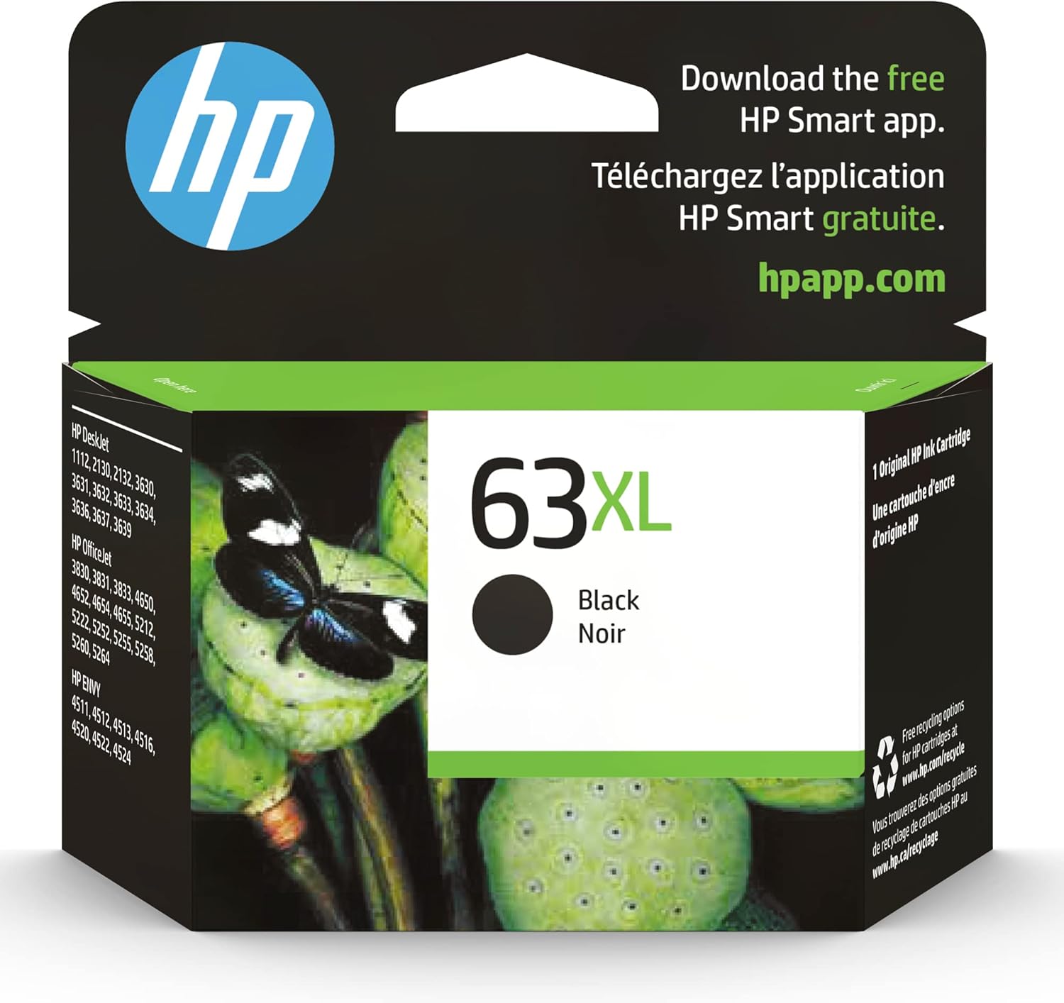 Original HP 63XL Black High-yield Ink Cartridge | Works with HP DeskJet 1112, 2130, 3630 Series; HP ENVY 4510, 4520 Series; HP OfficeJet 3830, 4650, 5200 Series | Eligible for Instant Ink | F6U64AN Pack of 2