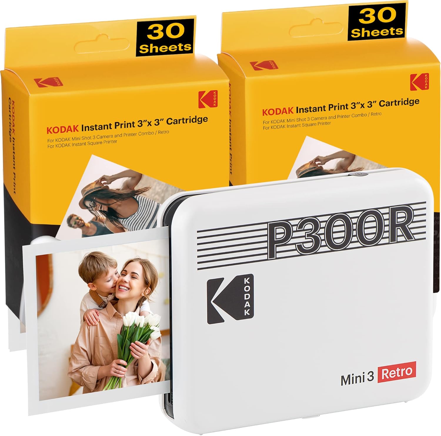 Kodak Mini 3 Retro 3x3” Portable Photo Printer, Compatible with iOS, Android & Bluetooth Devices, Real Photo: 4Pass Technology & Laminating Process, Print Photos - Black