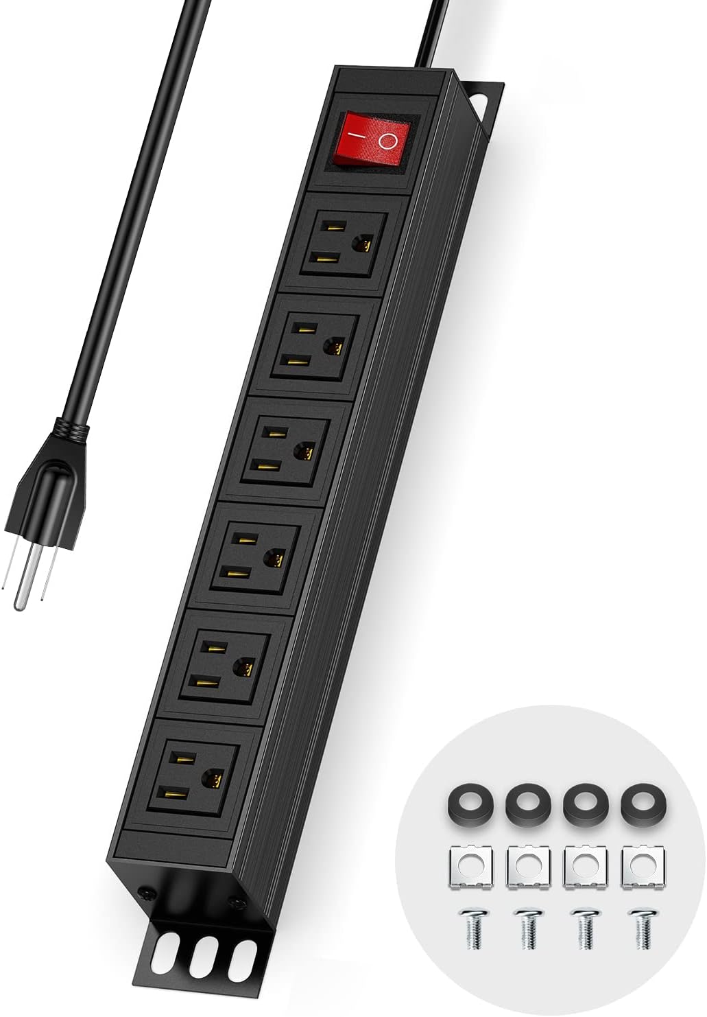 Metal Power Strip 16 Outlets, Heavy Duty Surge Protector Power Strip with 15 FT Long Extension Cord, Wall Mount Power Strip for for Office, Home, Workshop, Garage, Warehouse (Black) Pack of 2