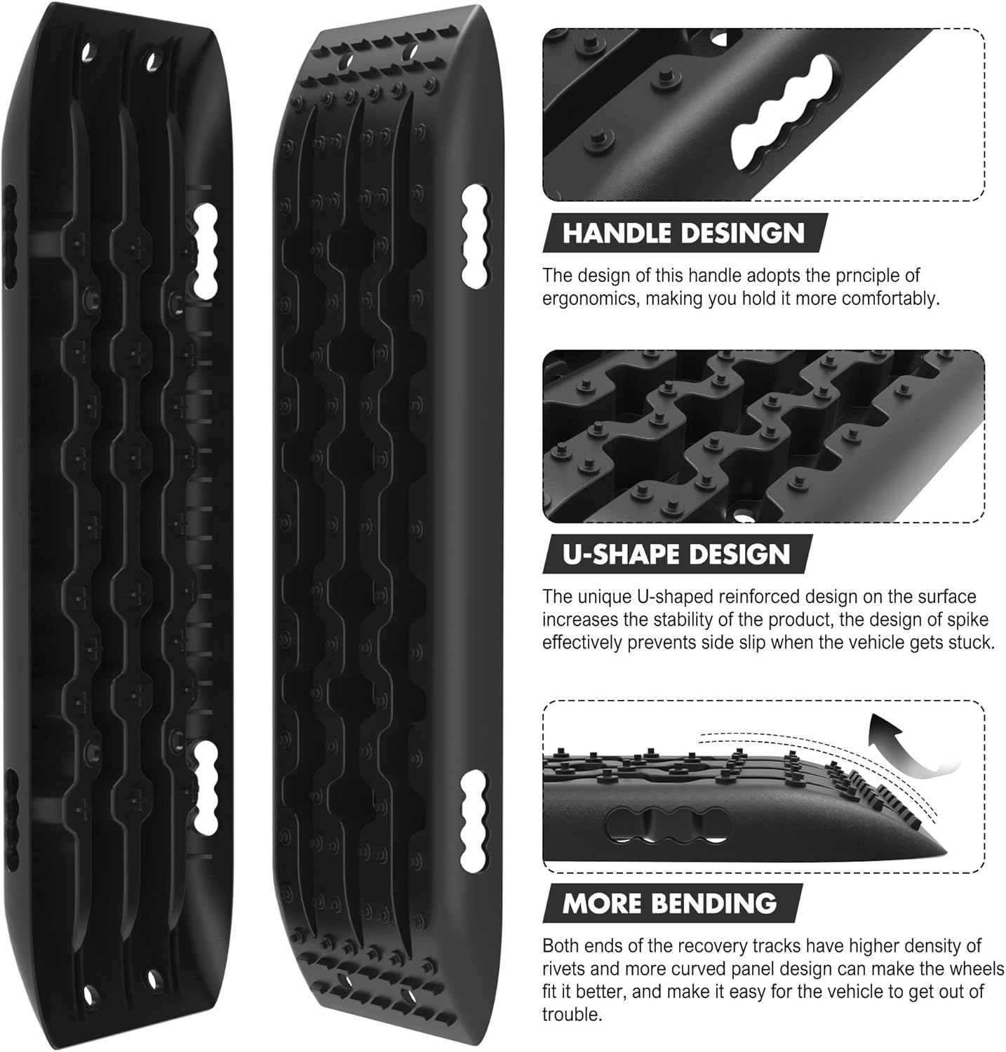 JUVENED Recovery Traction Tracks 4 Pcs Mats Off-Road Sand Snow Mud and Track Tire Ladder 4WD 4x4