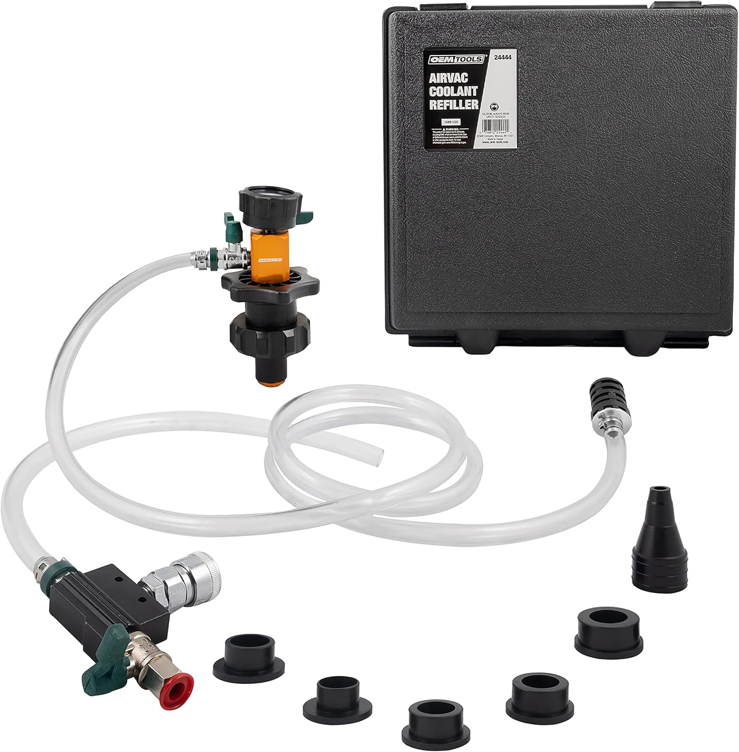 OEMTOOLS 24444 Coolant System Refiller Kit, 5 Adapters, Eliminate Trapped Air, Test Radiator and Heating Core Lines for Leaks, Vacuum Fill Coolant Tool, Vacuum Leak Tester