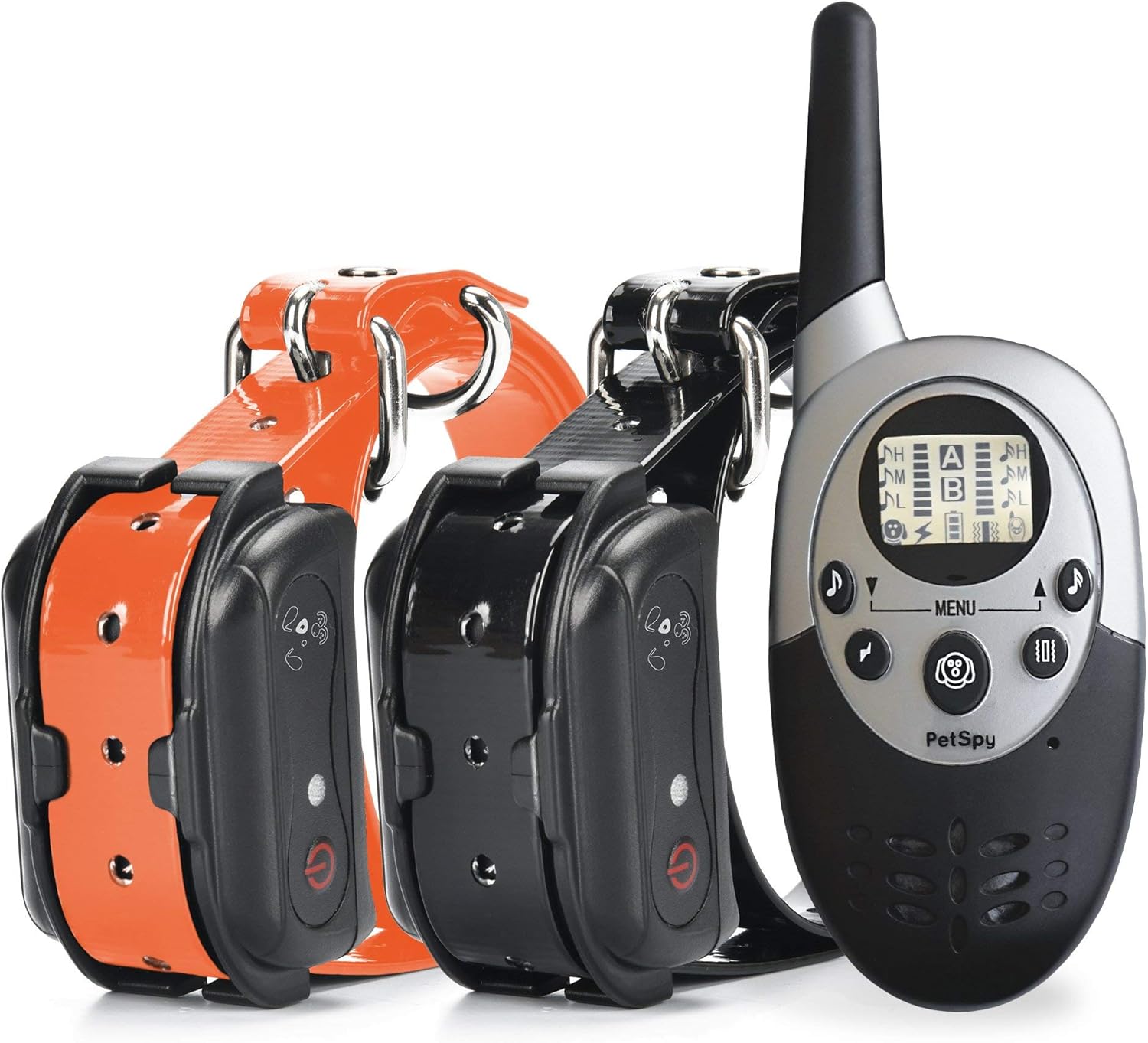 PetSpy 1100 Yard Waterproof Rechargeable Remote Training Dog Collar with Beep, Vibration and Electric Shock for 2 Dogs Pack of 2