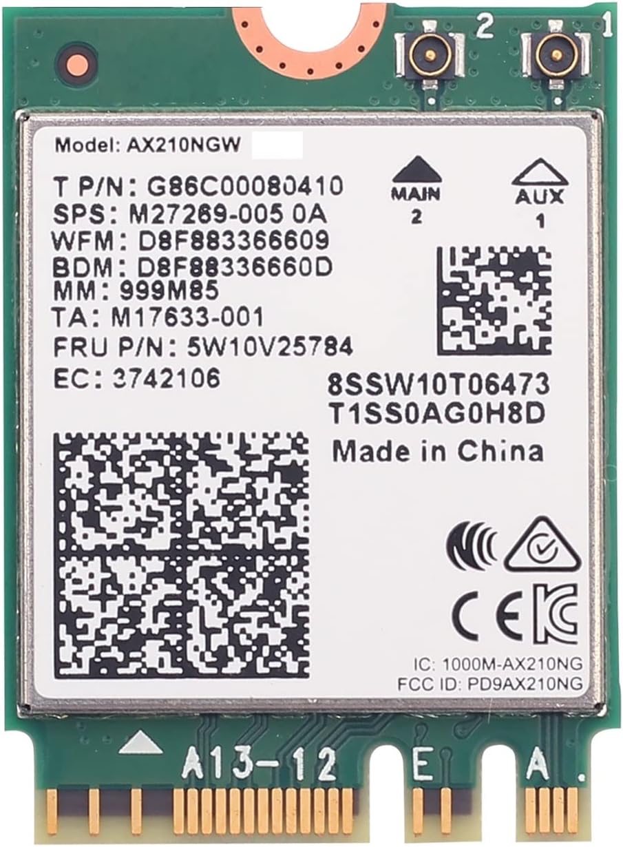 WiFi 6E (Gig+) Desktop Kit, AX210 Expands WiFi into 6GHz, 2230, 2x2 AX+BT 5.2+Tri-Band, Includes RF Cable (11 inch), 5dBi High Gain Antennas and Brackets Pack of 2