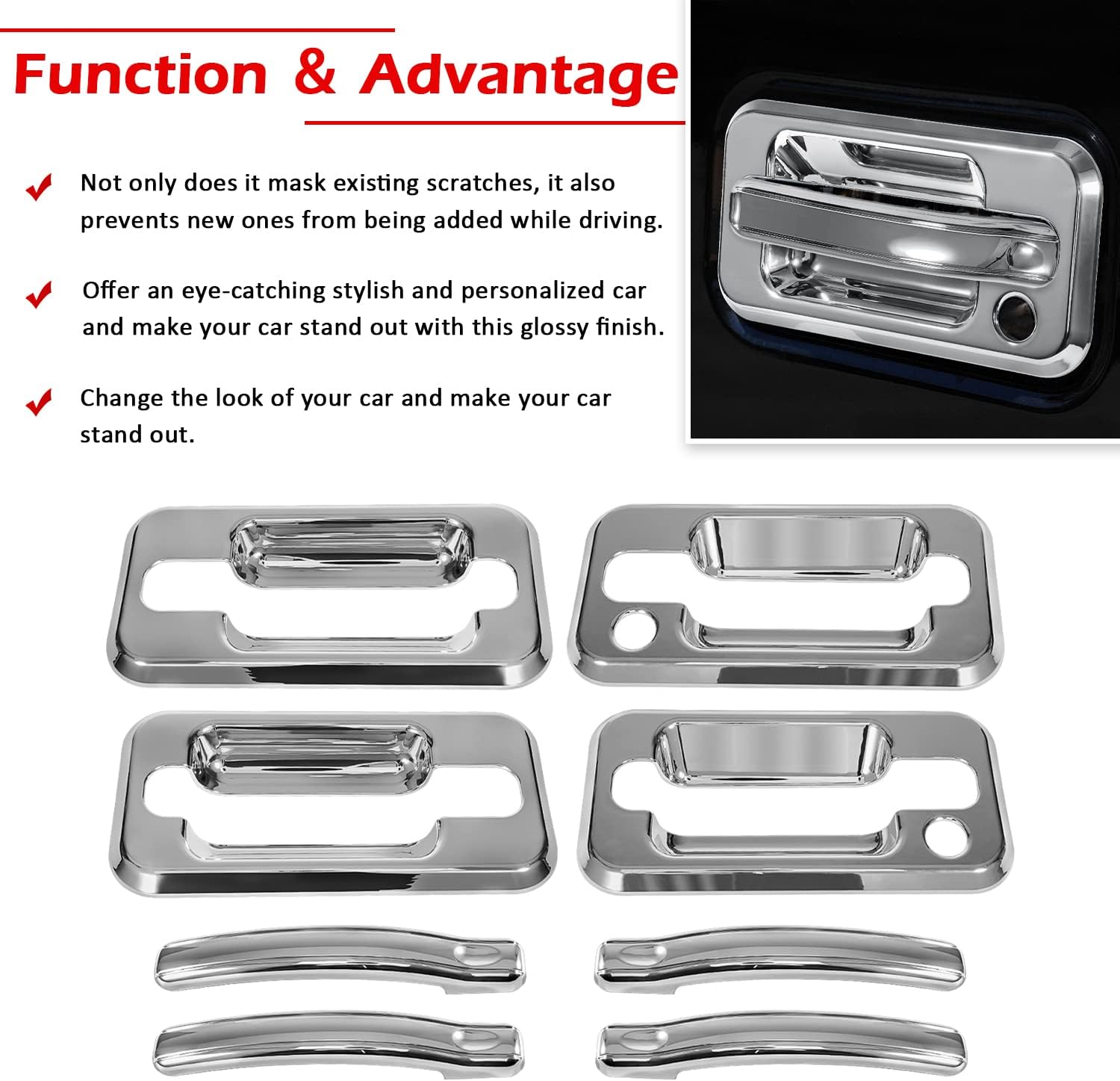 Door Handle Cover Chrome Trims Bezel w/Passenger Side Key Hole for Hummer H2 2003-2009 SUV SUT Pack of 2