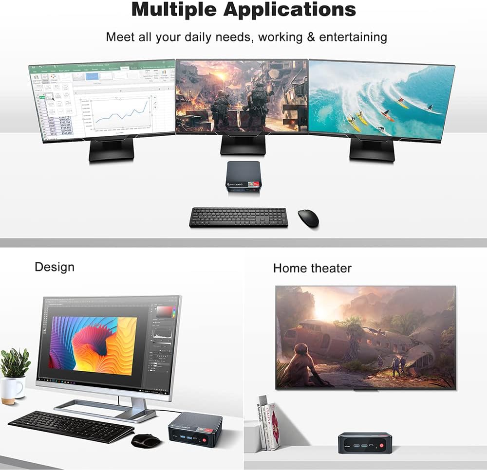 Beelink SER3 Mini PC AMD Ryzen 7 3750H 4C/8T Windows 11 Pro Desktop Computer, 16 GB RAM + 512 GB SSD, Radeon RX Vega 10 Graphics, Dual HDMI and USB-C 4K@60Hz Output, WiFi - BT, Auto Power On