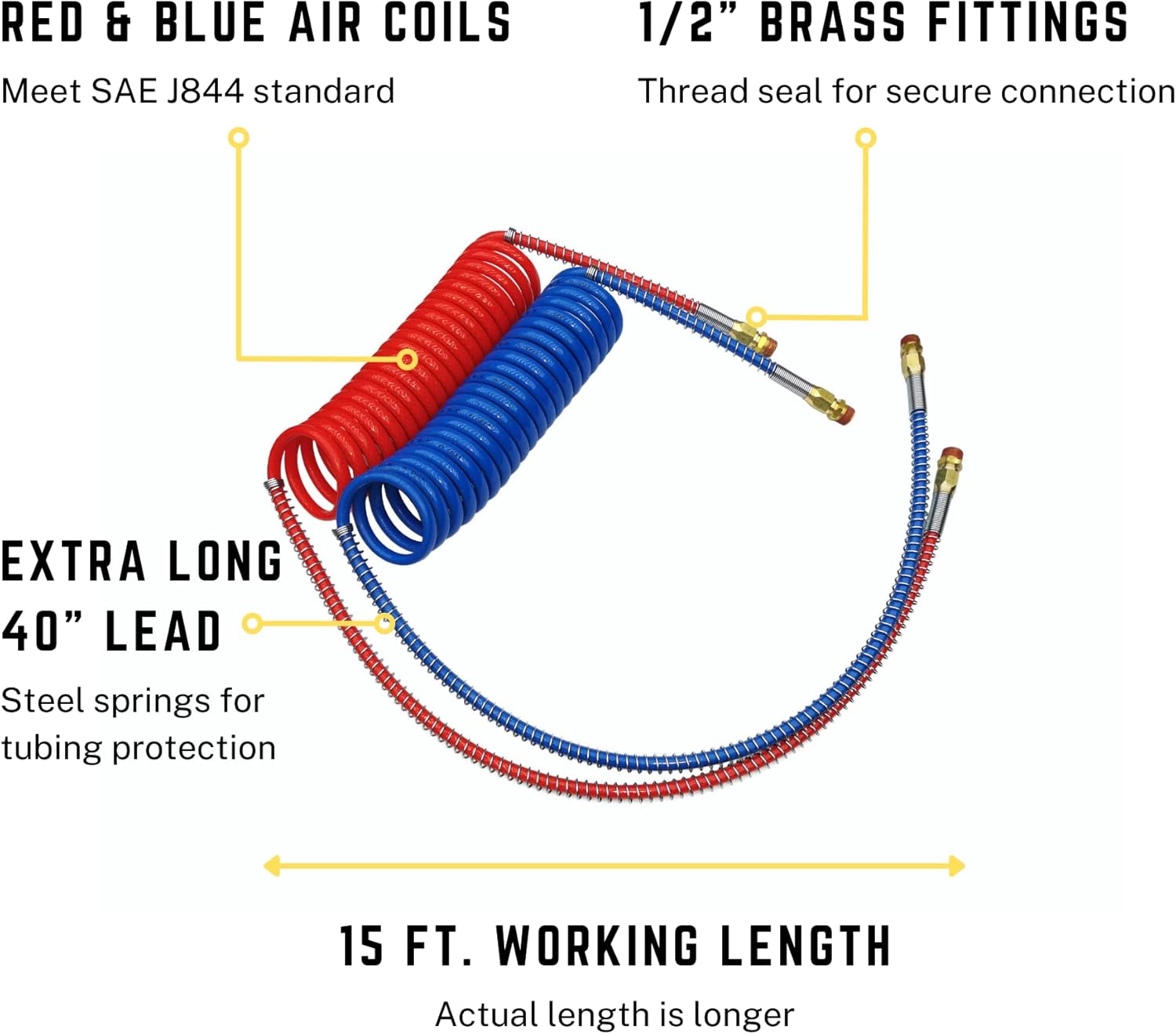 Trackon Parts 15' Coiled Air Brake Hoses with 12