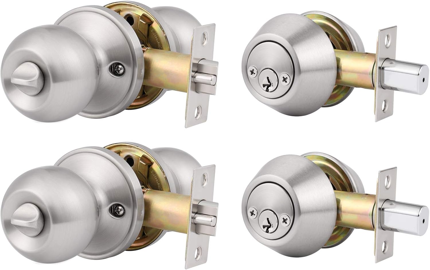 6 Pack Keyed Alike Entry Door Knobs and Single Cylinder Deadbolt Lock Combo Set Security for Entrance and Front Door with Classic Satin Nickel Finish