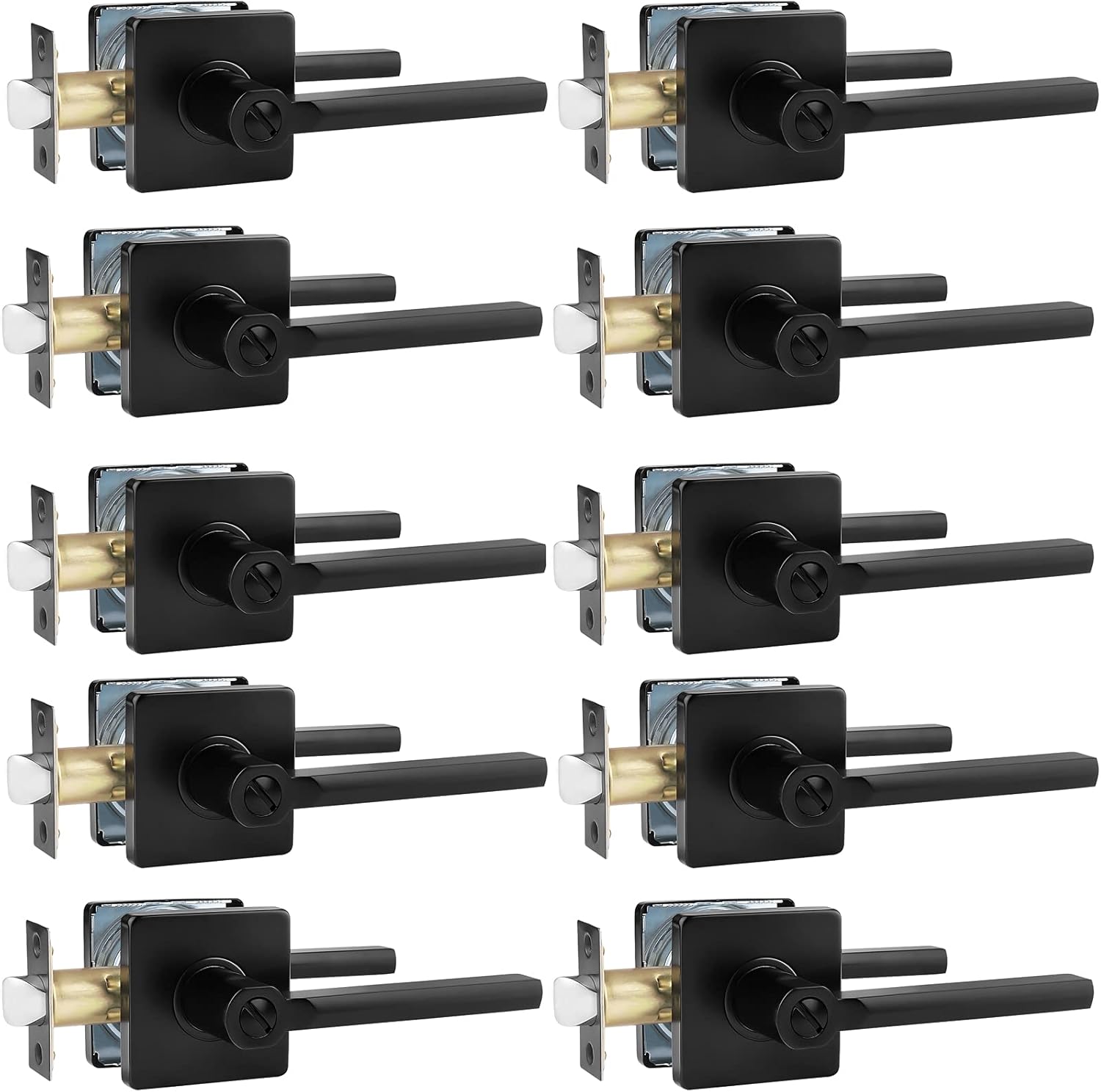 Probrico (2 Pack) Square Door Lever Interior Bedroom or Bathroom Lever Door Handle, Privacy Door Lever in Satin Nickel,with Locking Keyless Lever for Right & Left Sided Doors Heavy Duty Pack of 2