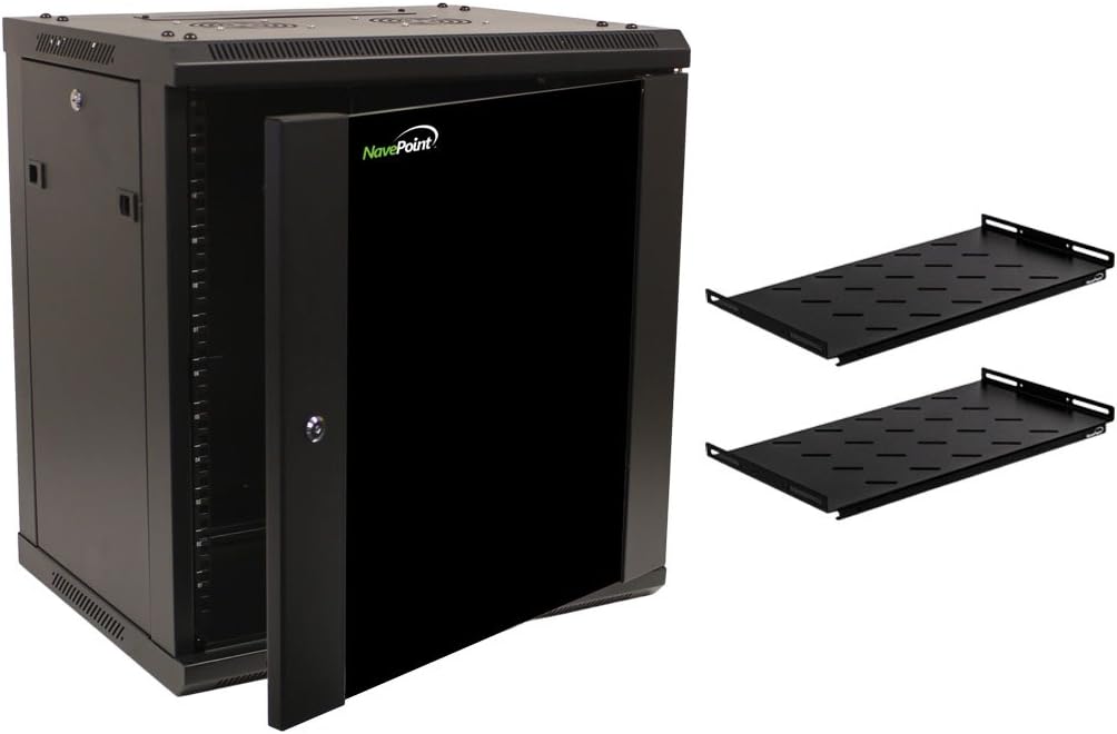 NavePoint 12U Wall Mount Network Server 19 Inch Cabinet Rack Enclosure Glass Door Lock W/Shelves