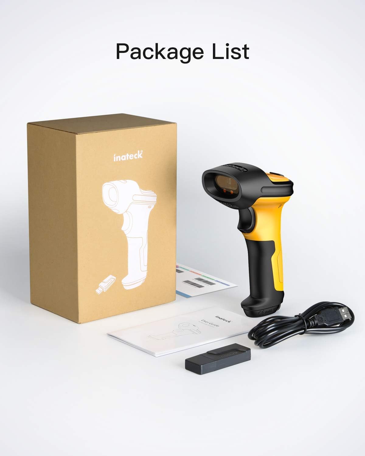 Barcode Scanner, Inateck Wireless Scanner, 2.4 GHz Adapter, 2600mAh Battery, 60M Range, Automatic Scanning, P6 Pack of 2