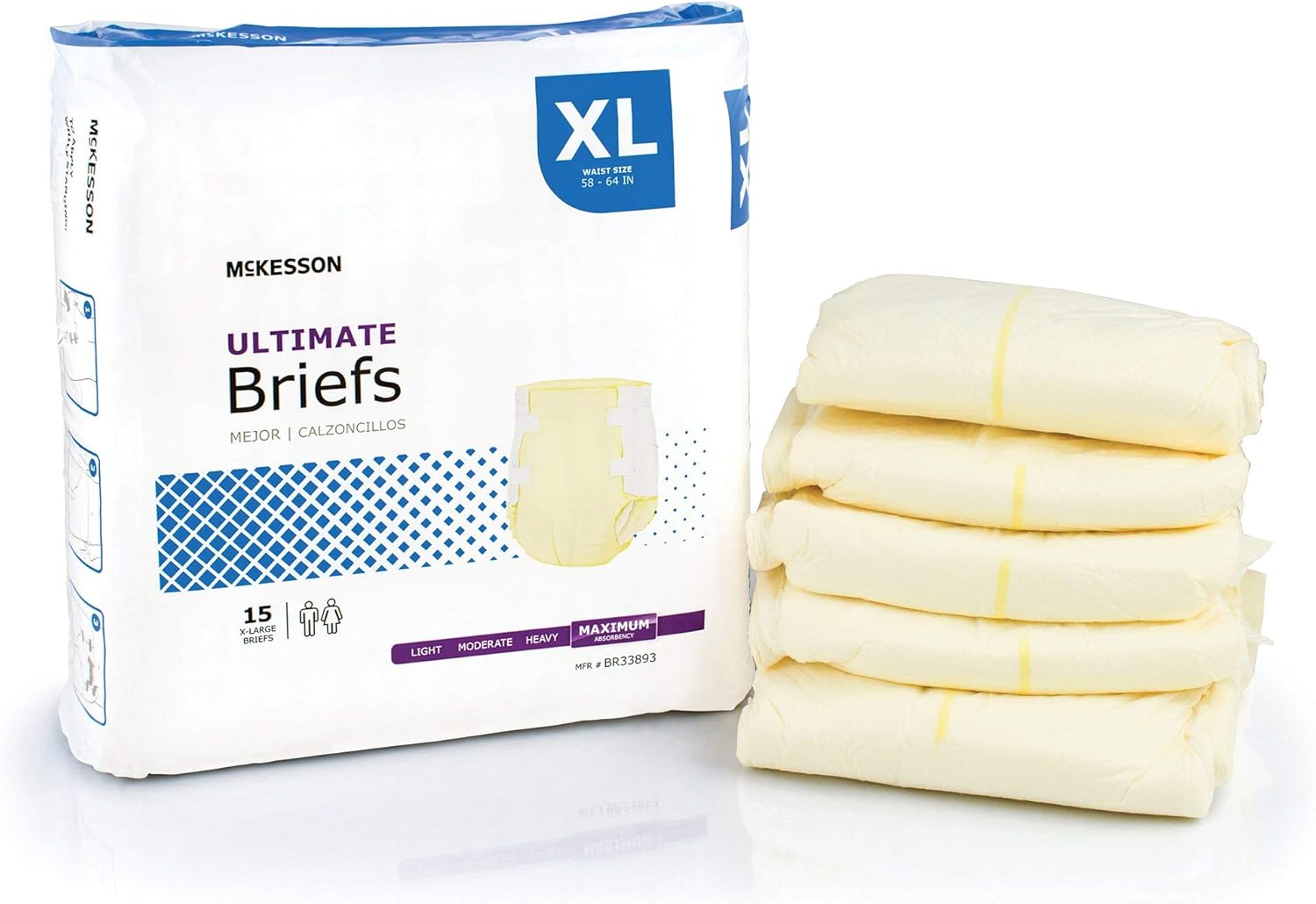McKesson Ultimate Briefs, Incontinence, Maximum Absorbency, XL, 15 Count, 4 Packs, 60 Total Pack of 2