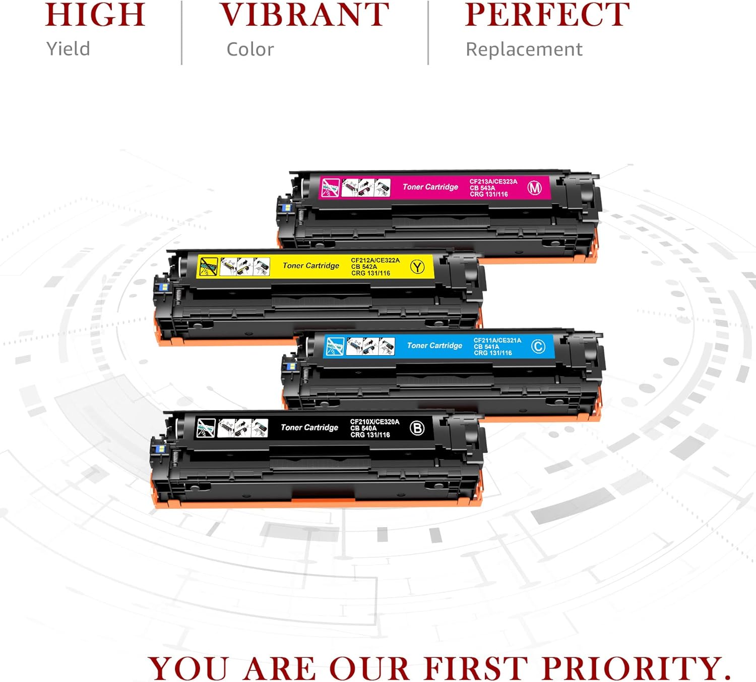 Toner Kingdom Compatible Toner Cartridges Replacement for HP 128A CE320A CE321A CE322A CE323A CP1525n CP1525nw CM1415fn CM1415fnw (Black, Cyan, Magenta, Yellow, 4-Pack) Pack of 2