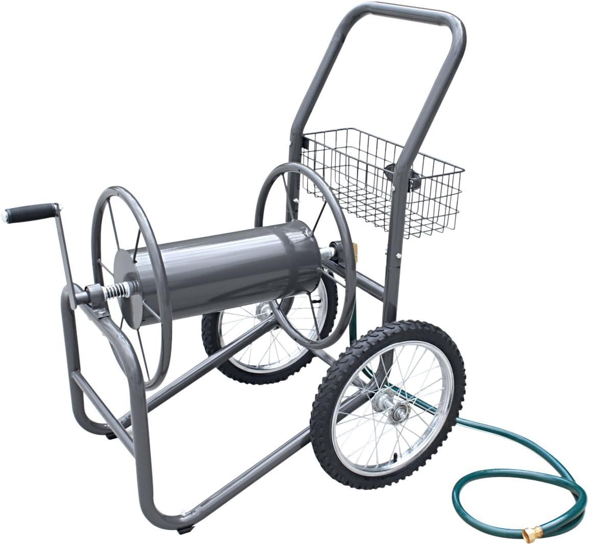 Liberty Garden 880-2 Industrial 2-Wheel Pneumatic Tires Garden Hose Reel Cart, Holds 300-Feetof 5/8-Inch Hose - Gray