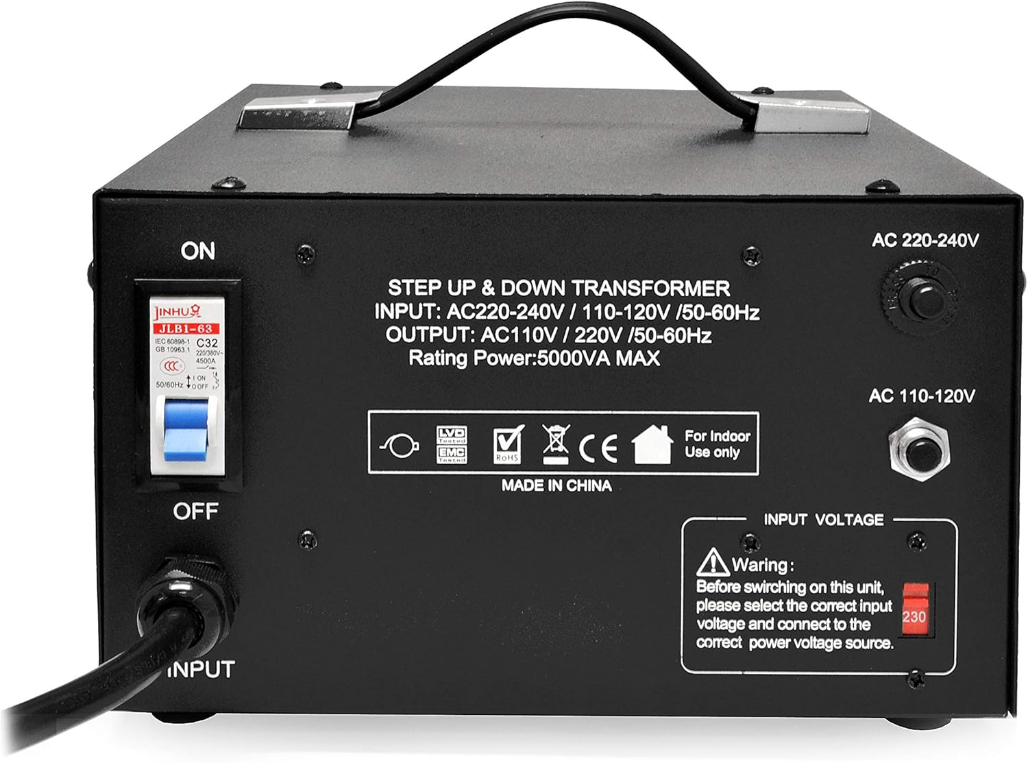 ELC 5000 Watt Voltage Transformer Converter with Builtin Regulator - Step Up/Down - 110V/220V - Circuit Breaker Protection [3-Years Warranty]