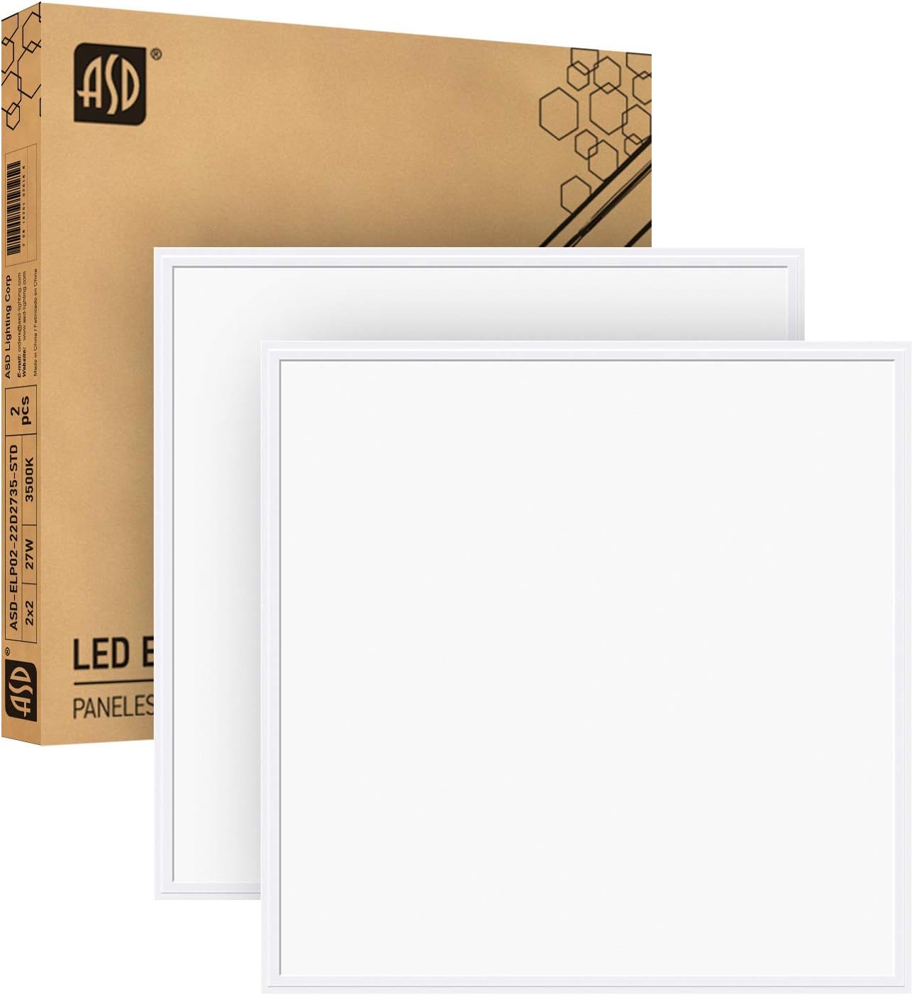 ASD 1x4 LED Flat Panel Light 27W = 70W Equivalent - 5000K (Daylight) Dimmable - 3094 Lm Edge Lit LED Panel - 100-277V Drop Ceiling Indoor Commercial Fixture - cULus Listed DLC Certified, 2 Pack