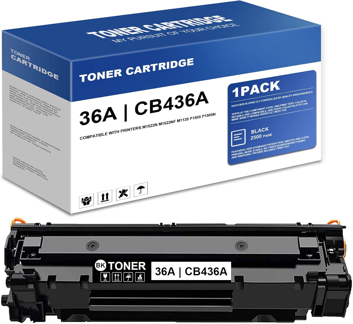 36A | CB436A Toner Cartridge Compatible Replacement for M1522n M1523nf M1120 MFP P1505 P1505n Printer Ink Cartridge-by MERLIUFE (1 Pack, Black) Pack of 2