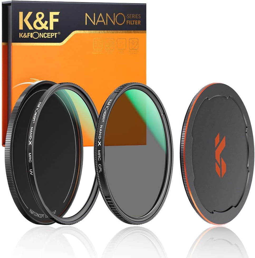 K&F Concept 67mm Circular Polarizers Filter & MC UV Protection Filter Kit (2 pcs) with Up & Down Lens Cap, 28 Multi-Layer Coatings HD CPL/UV Filter Set for Camera Lens (Nano-X Series) Pack of 2