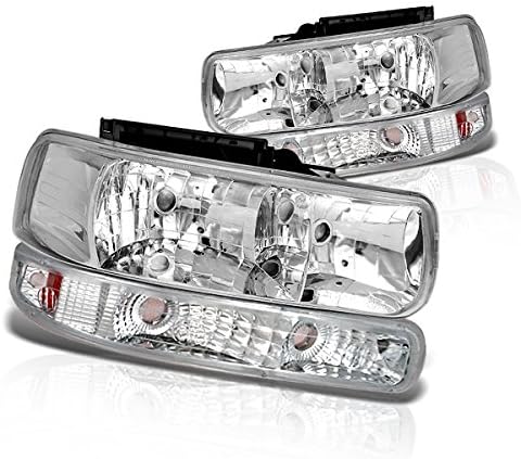 Instyleparts Clear Lens Headlights Bumper Light Set with Black Housing Made For Chevy Silverado Tahoe Suburban