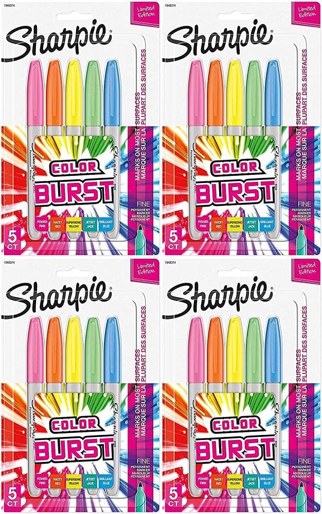 Sharpie Color Burst Permanent Markers, Fine Point, Assorted, 5/Count - 4 Pack Pack of 2