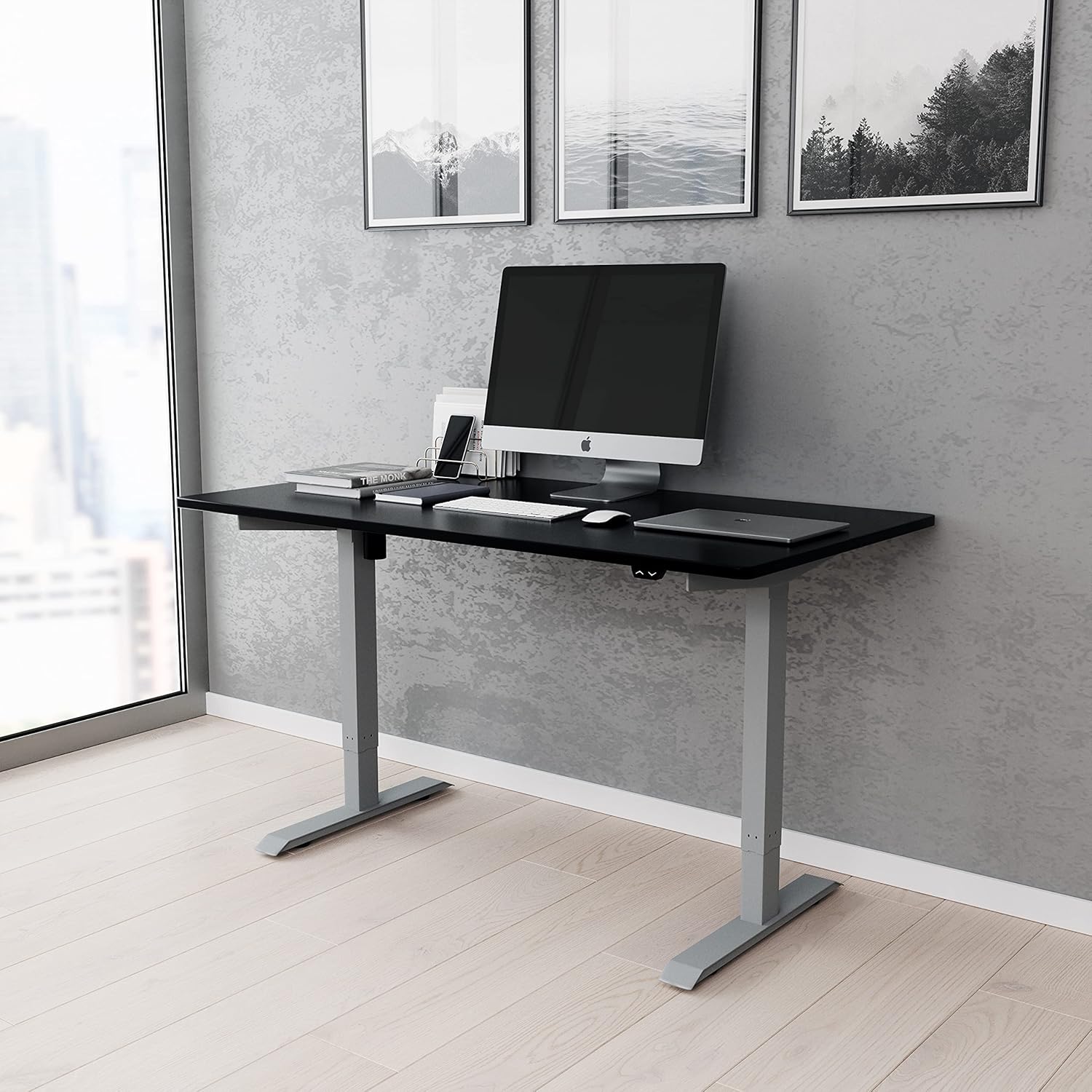 Techni Mobili Power Adjustable, Black sit to Stand Desk, ONE Size