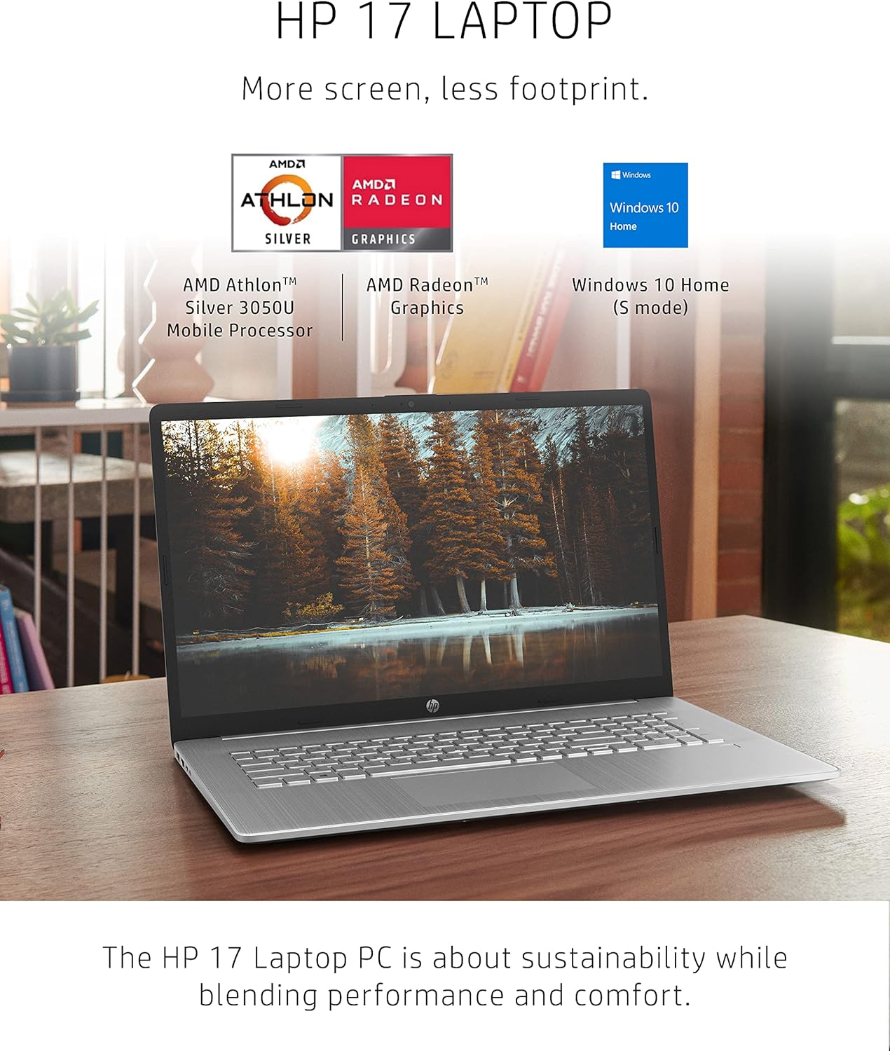 HP 17 Laptop, AMD Athlon Silver 3050U, 4 GB RAM, 256 GB SSD Storage, 17.3-inch HD+ Display, Windows 10 Home with Added Security, Long Battery Life, Dual Speakers, HD Web-Camera (17-cp0010nr, 2020)